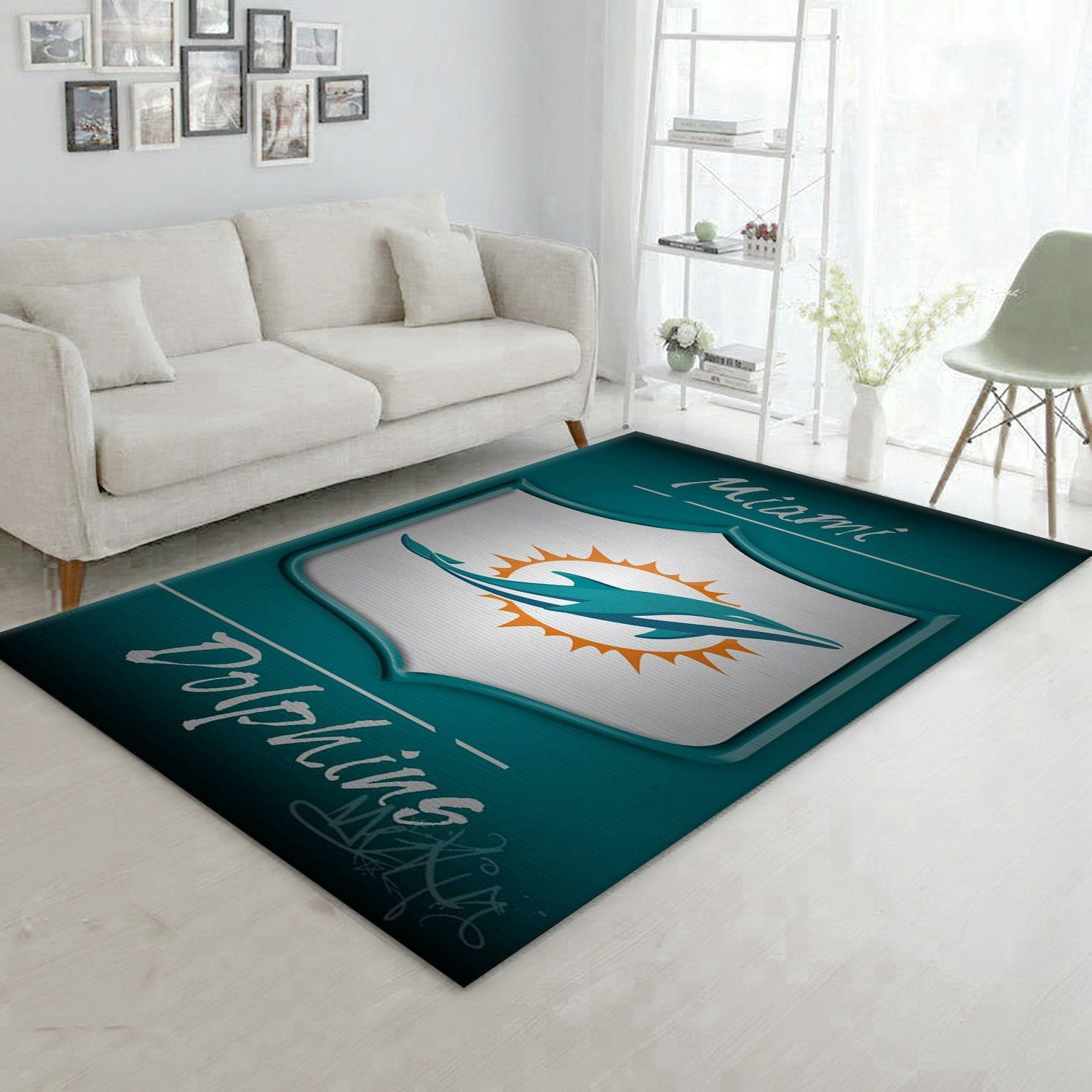 Miami Dolphins 5 Rectangle Area Rug – Full Print Carpet For Living Room & Bedroom Home Decor