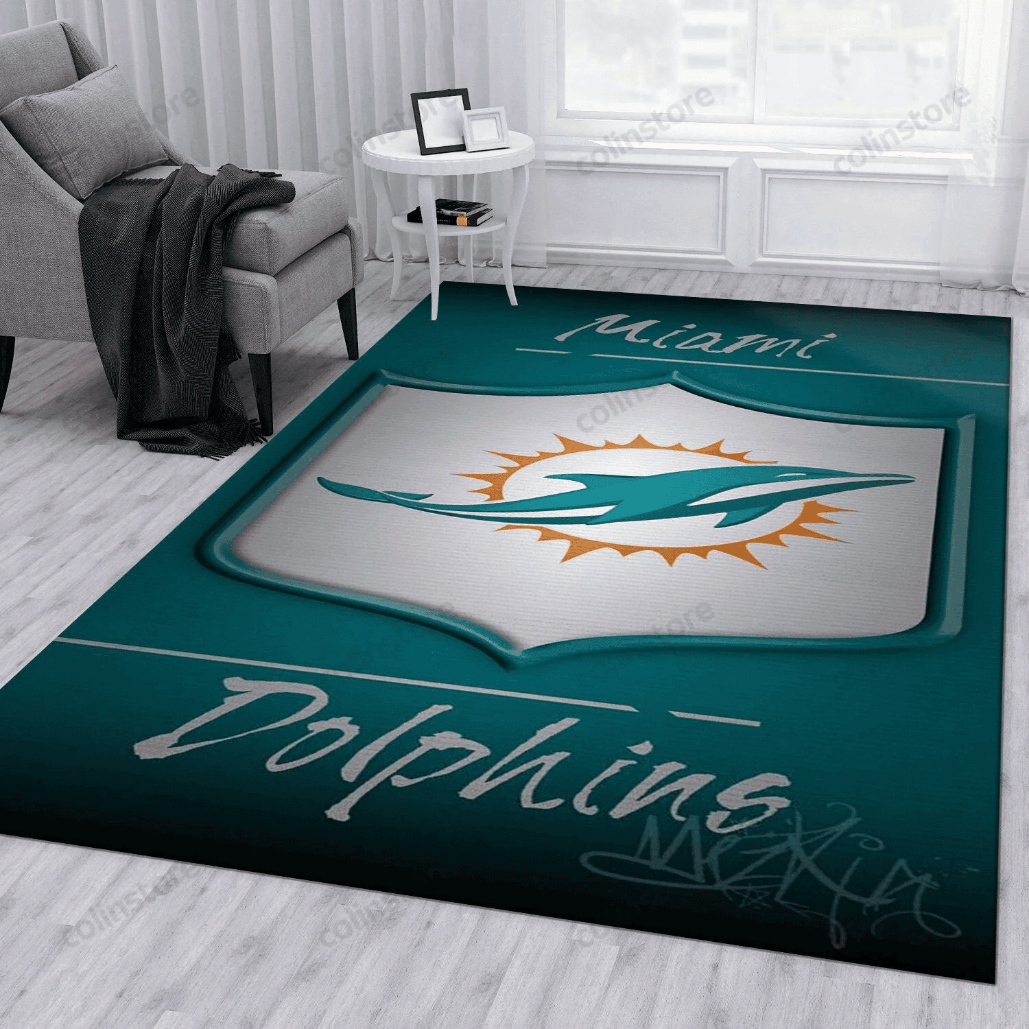 Miami Dolphins 5 Rectangle Area Rug – Full Print Carpet For Living Room & Bedroom Home Decor