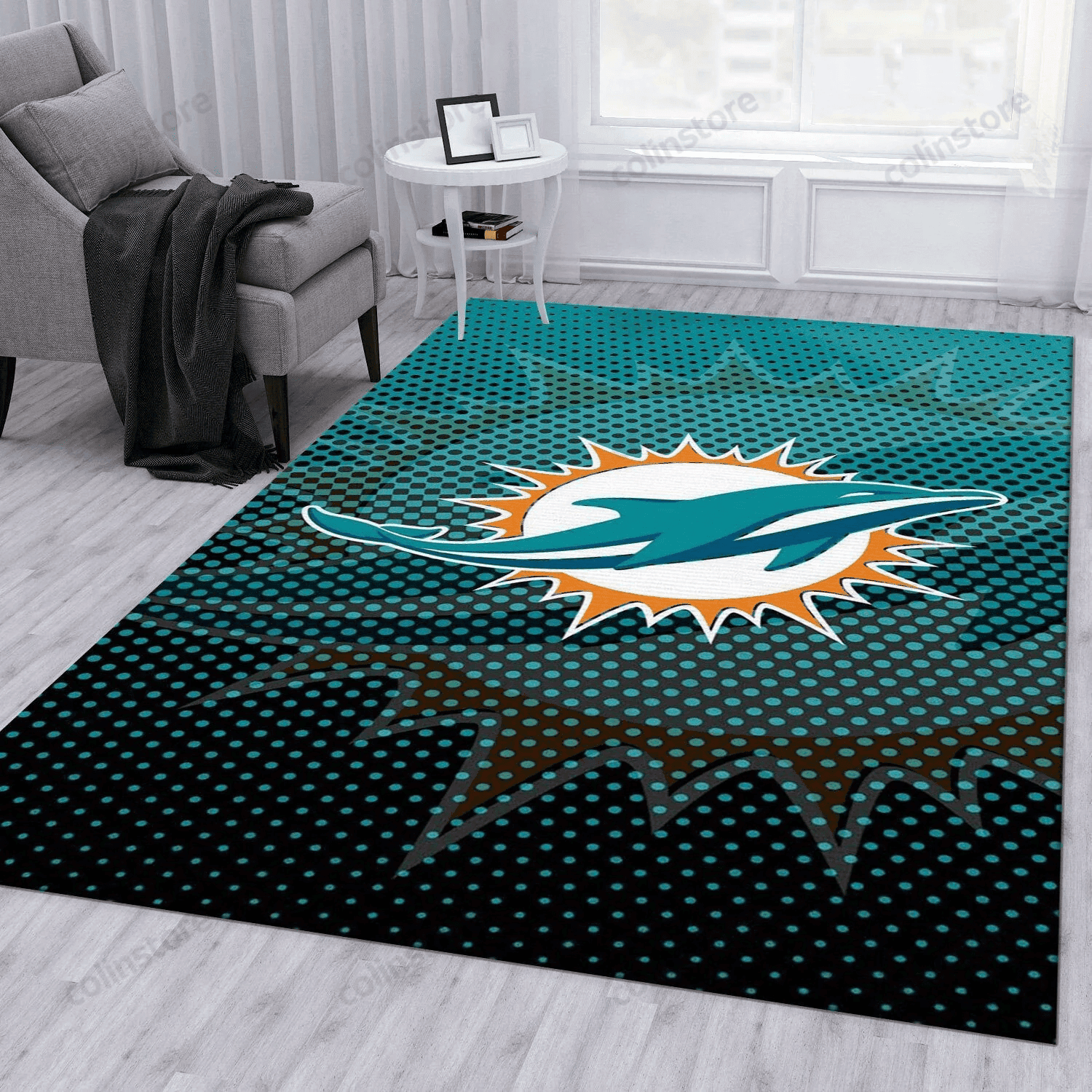 Miami Dolphins 8 Rectangle Area Rug – Full Print Carpet For Living Room & Bedroom Home Decor