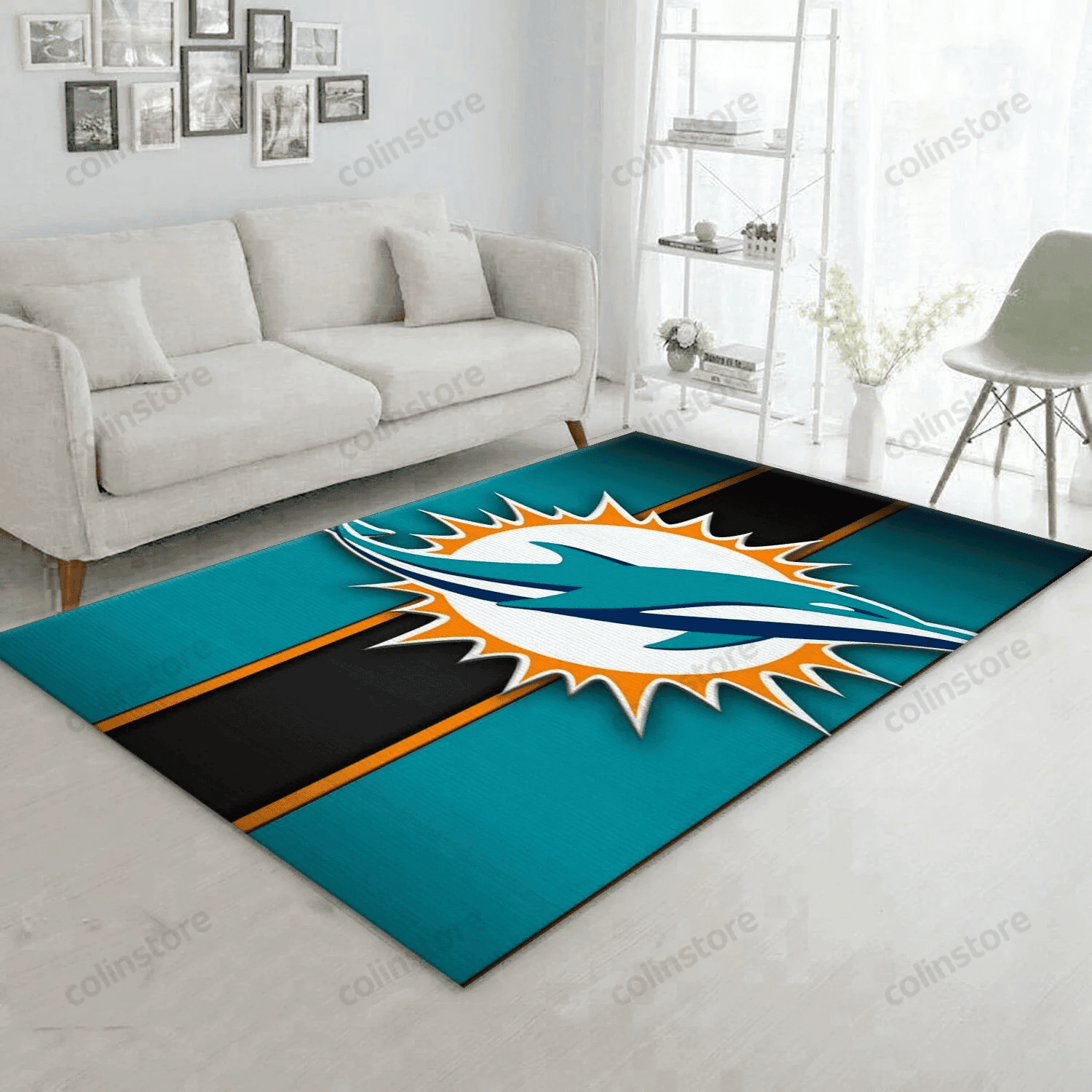 Miami Dolphins 9 Rectangle Area Rug – Full Print Carpet For Living Room & Bedroom Home Decor
