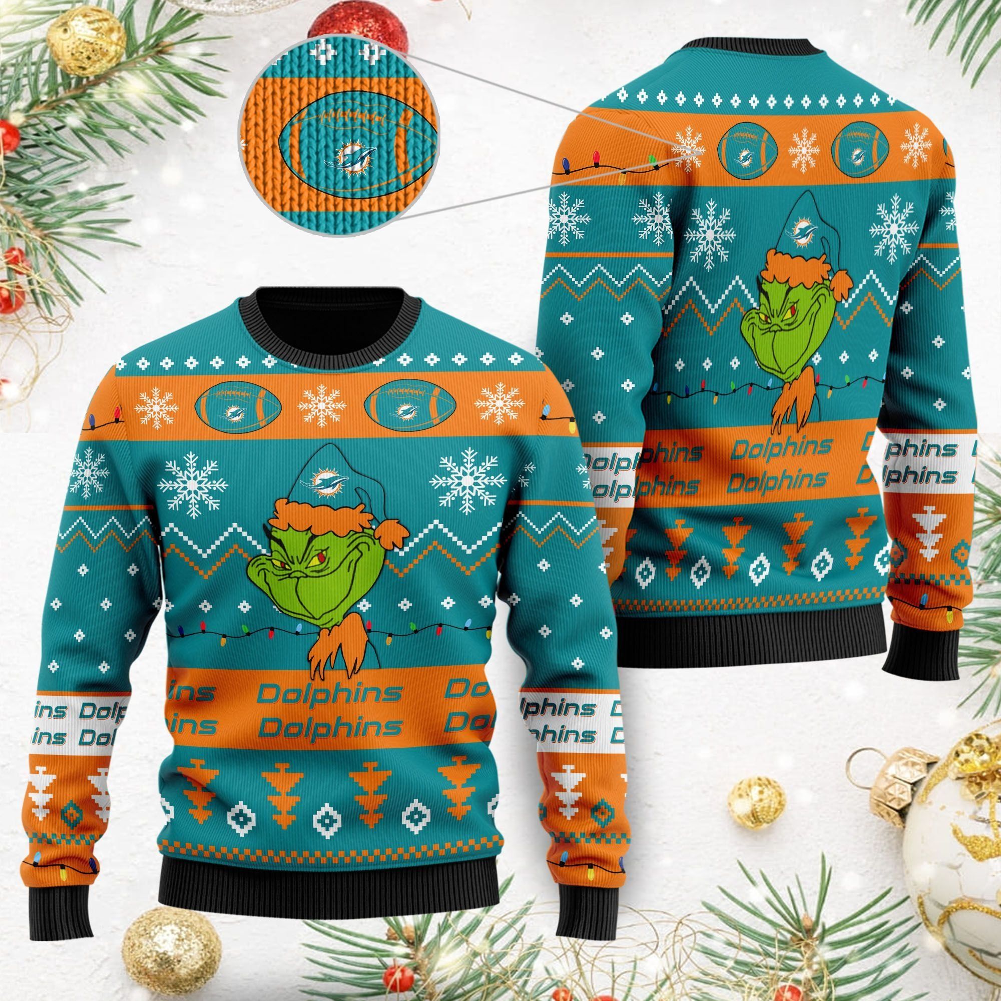 Miami Dolphins American NFL Football Team Logo Cute Grinch 3D Men And Women Ugly Christmas Sweater For Sport Lovers On Christmas Days