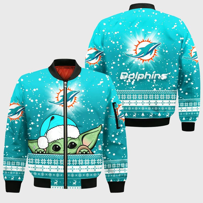 Miami Dolphins Baby Yoda Bomber Jacket | NFL Team Jacket for Men & Women | Football Fan Gift