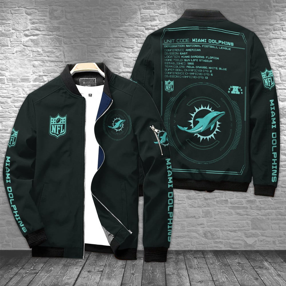 Miami Dolphins Bomber Jacket | NFL Team Jacket for Men & Women | Football Fan Gift