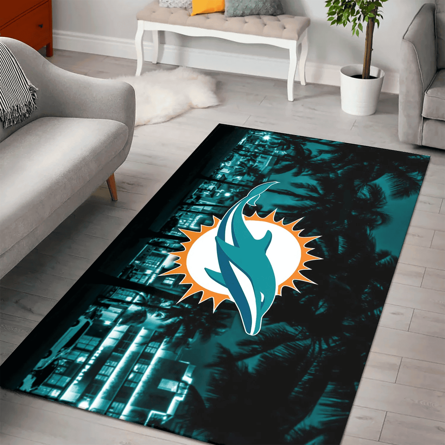 Miami Dolphins City 3D Full Print Rectangle Area Rug – Full Print Carpet For Living Room & Bedroom Home Decor