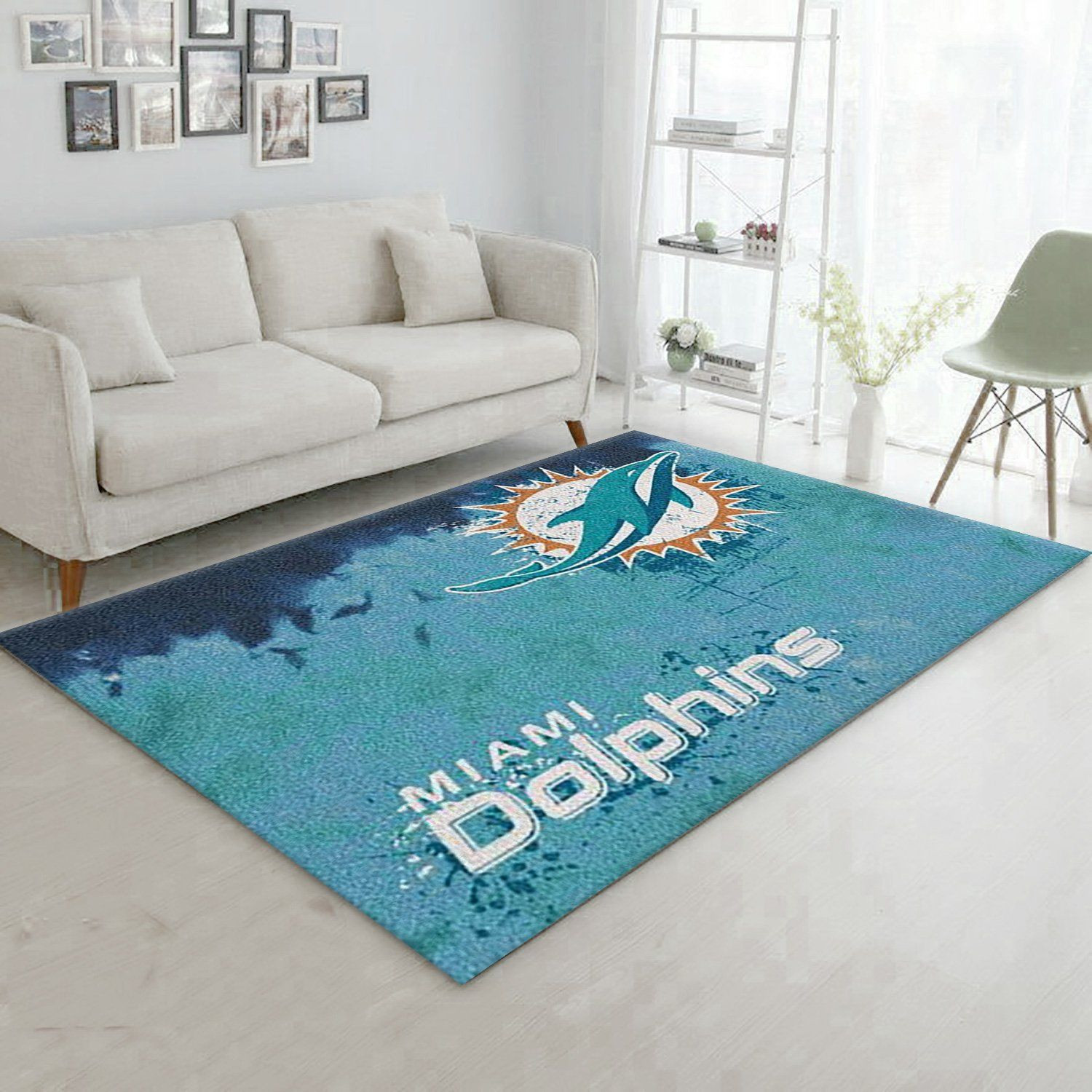 Miami Dolphins Fade Rug Team Rectangle Area Rug – Full Print Carpet For Living Room & Bedroom Home Decor