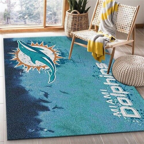 Miami Dolphins Floor Mats Rectangle Area Rug – Full Print Carpet For Living Room & Bedroom Home Decor