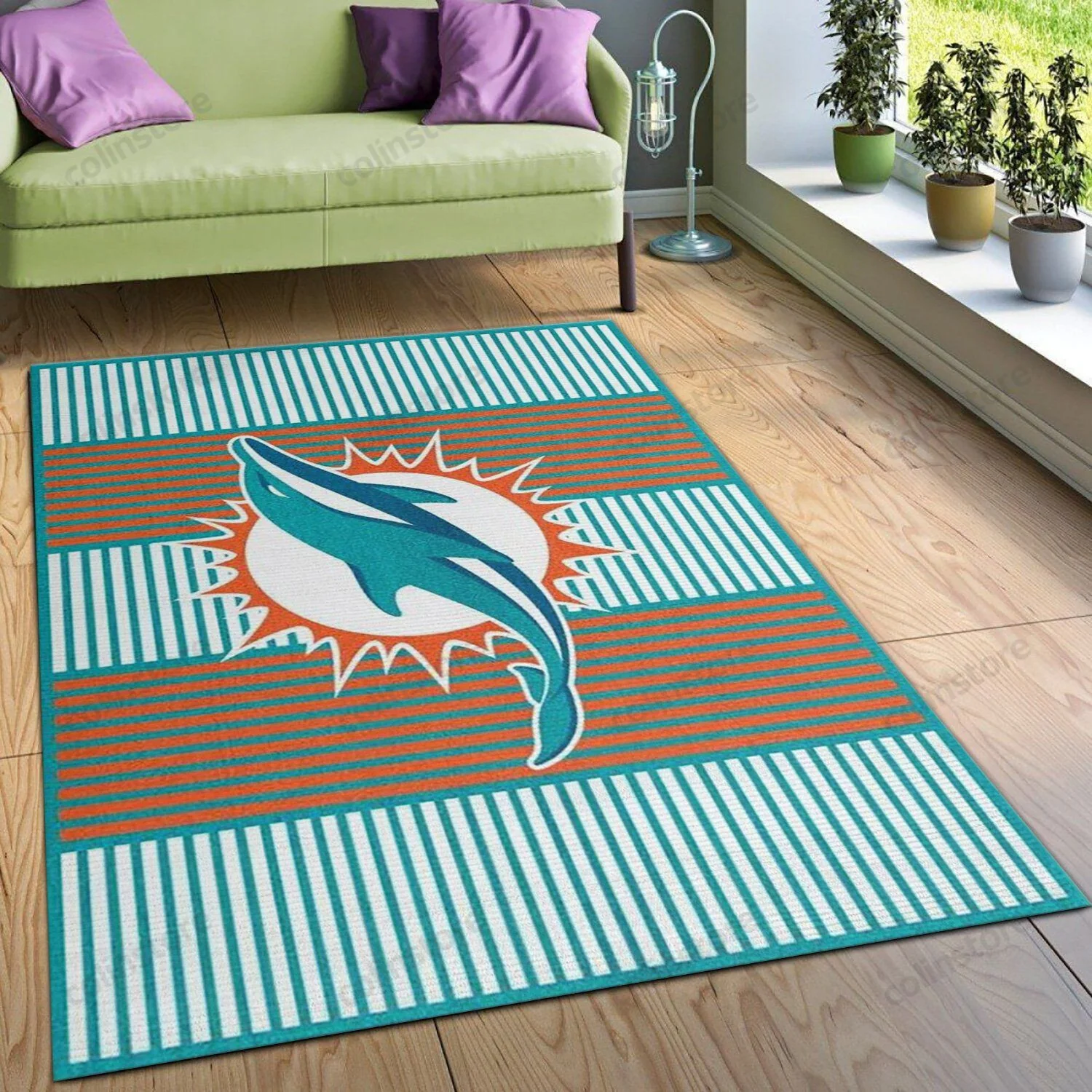 Miami Dolphins Imperial Champion Rug Rectangle Area Rug – Full Print Carpet For Living Room & Bedroom Home Decor