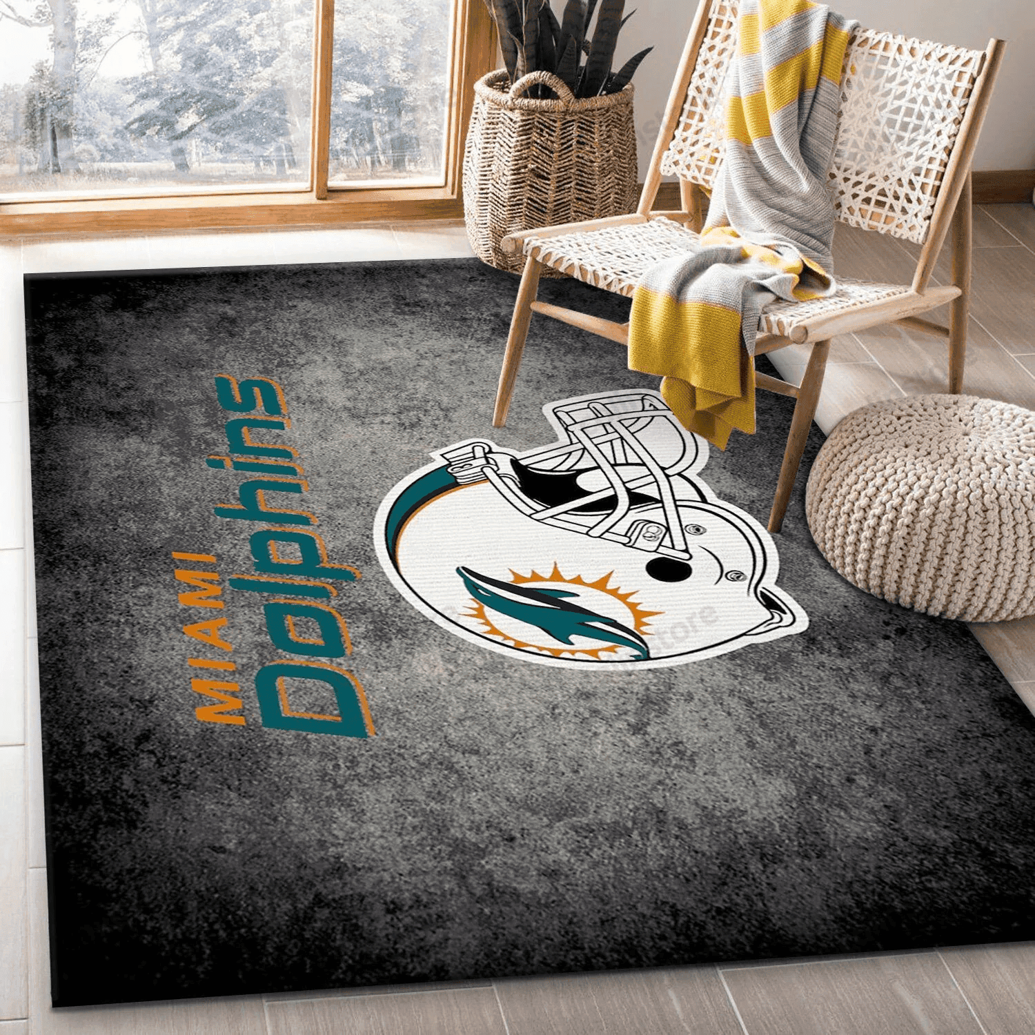 Miami Dolphins Imperial Distressed Rug Rectangle Area Rug – Full Print Carpet For Living Room & Bedroom Home Decor