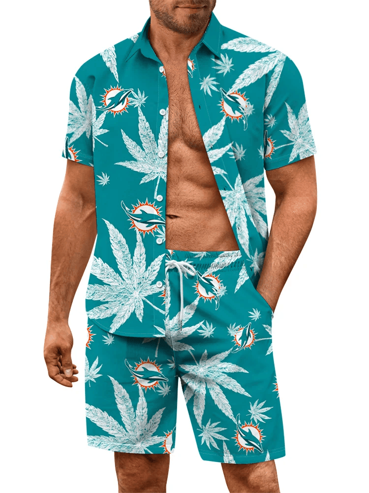 Miami Dolphins Island Vibes Leaf Print Aloha Hawaiian Shirt for Men & Women