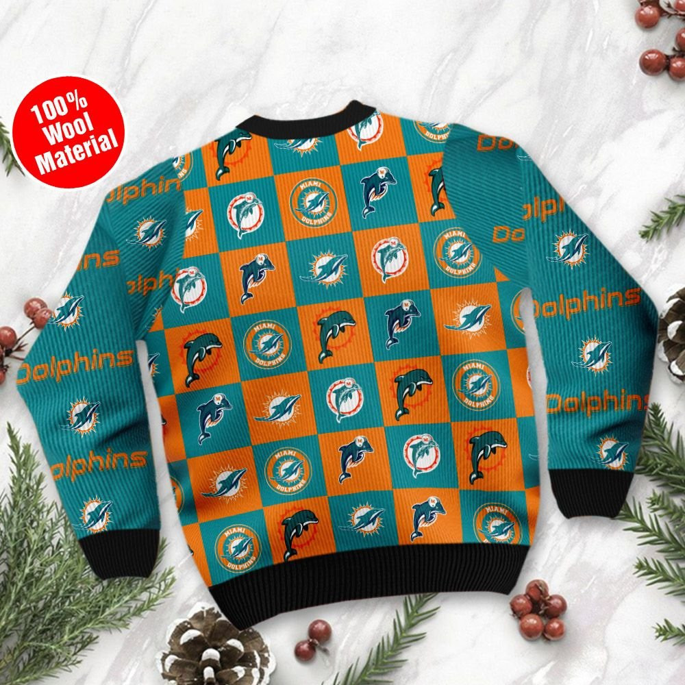 Miami Dolphins Logo Checkered Flannel Ugly Christmas Sweater Perfect Holiday Gift - Image 3