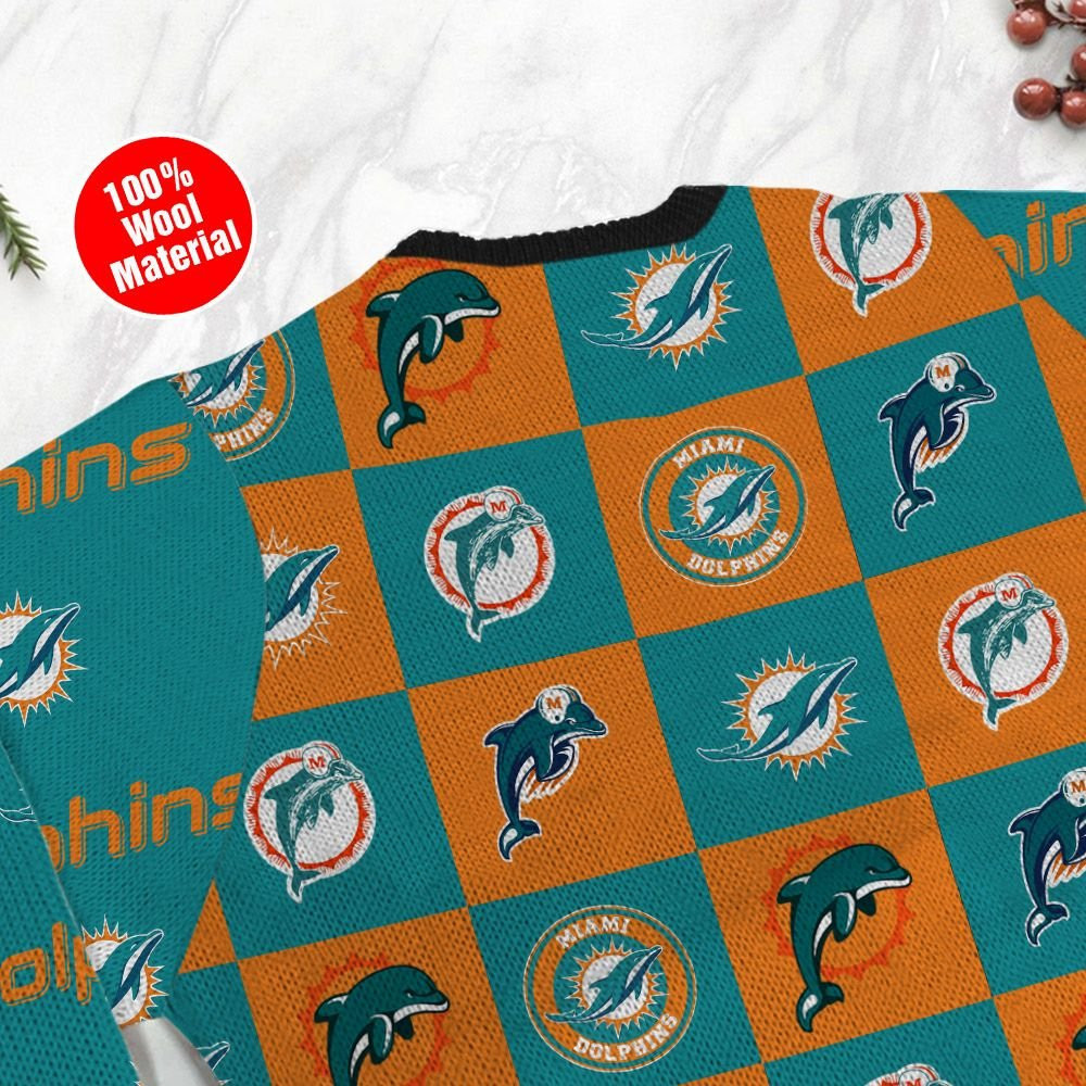 Miami Dolphins Logo Checkered Flannel Ugly Christmas Sweater Perfect Holiday Gift - Image 5
