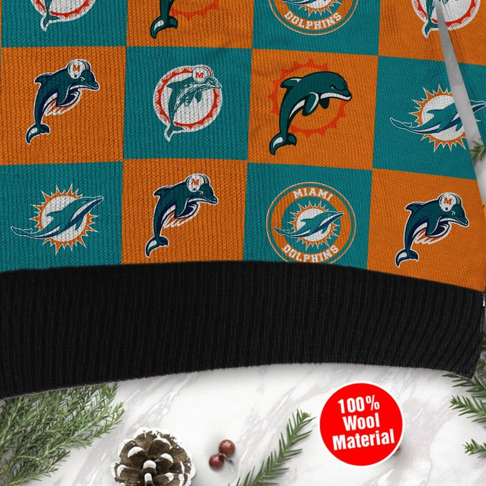 Miami Dolphins Logo Checkered Flannel Ugly Christmas Sweater Perfect Holiday Gift - Image 4