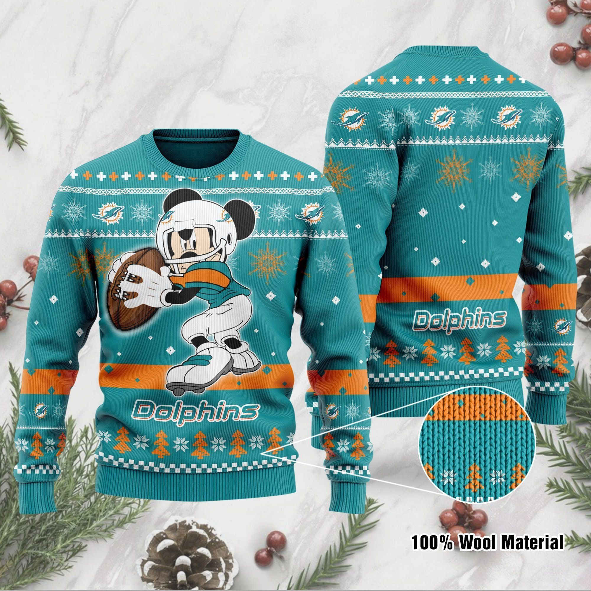 Miami Dolphins Mickey Mouse Funny Ugly Christmas Sweater Holiday Xmas Party Men Women Plus Size
