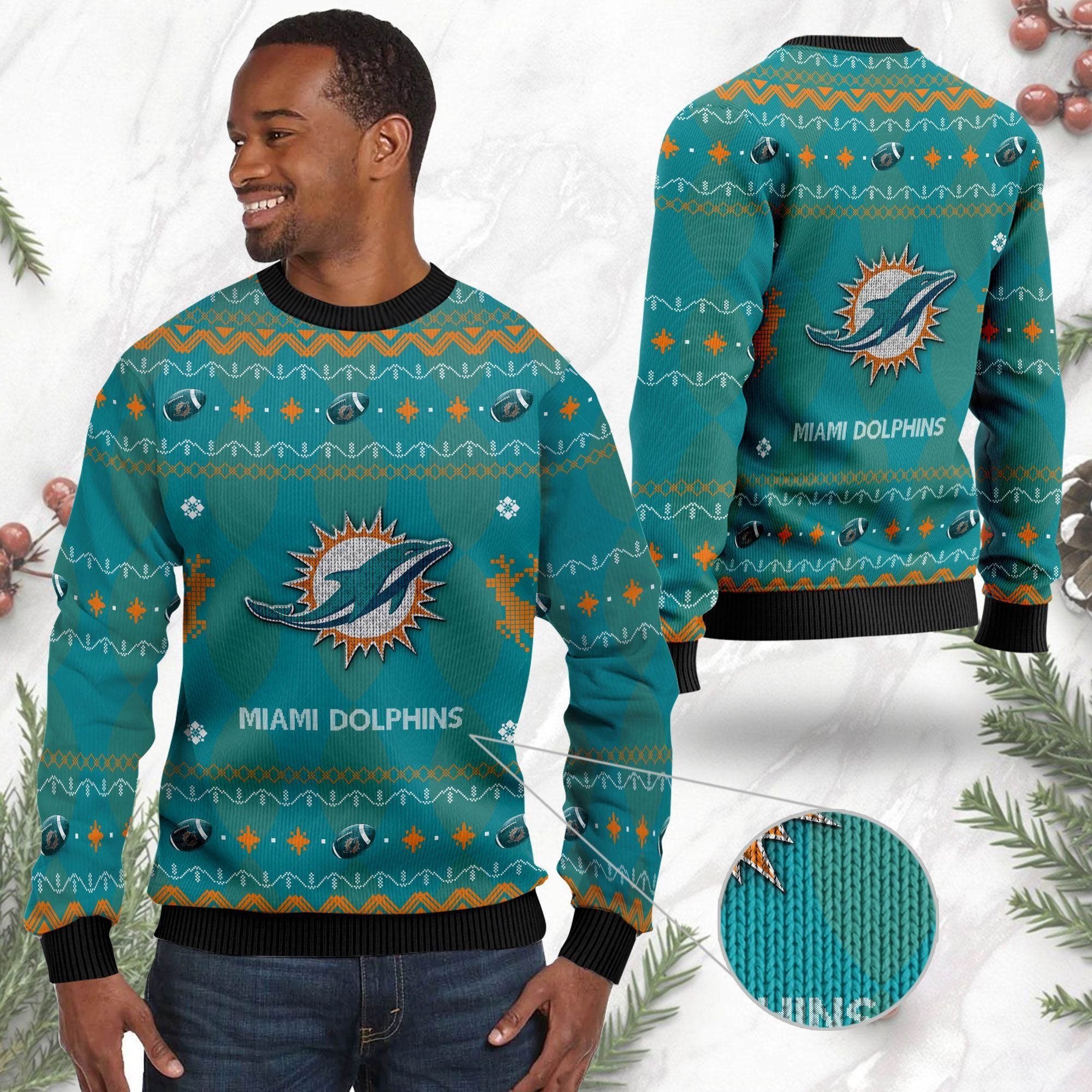 Miami Dolphins NFL American Football Black Ugly Christmas Sweater