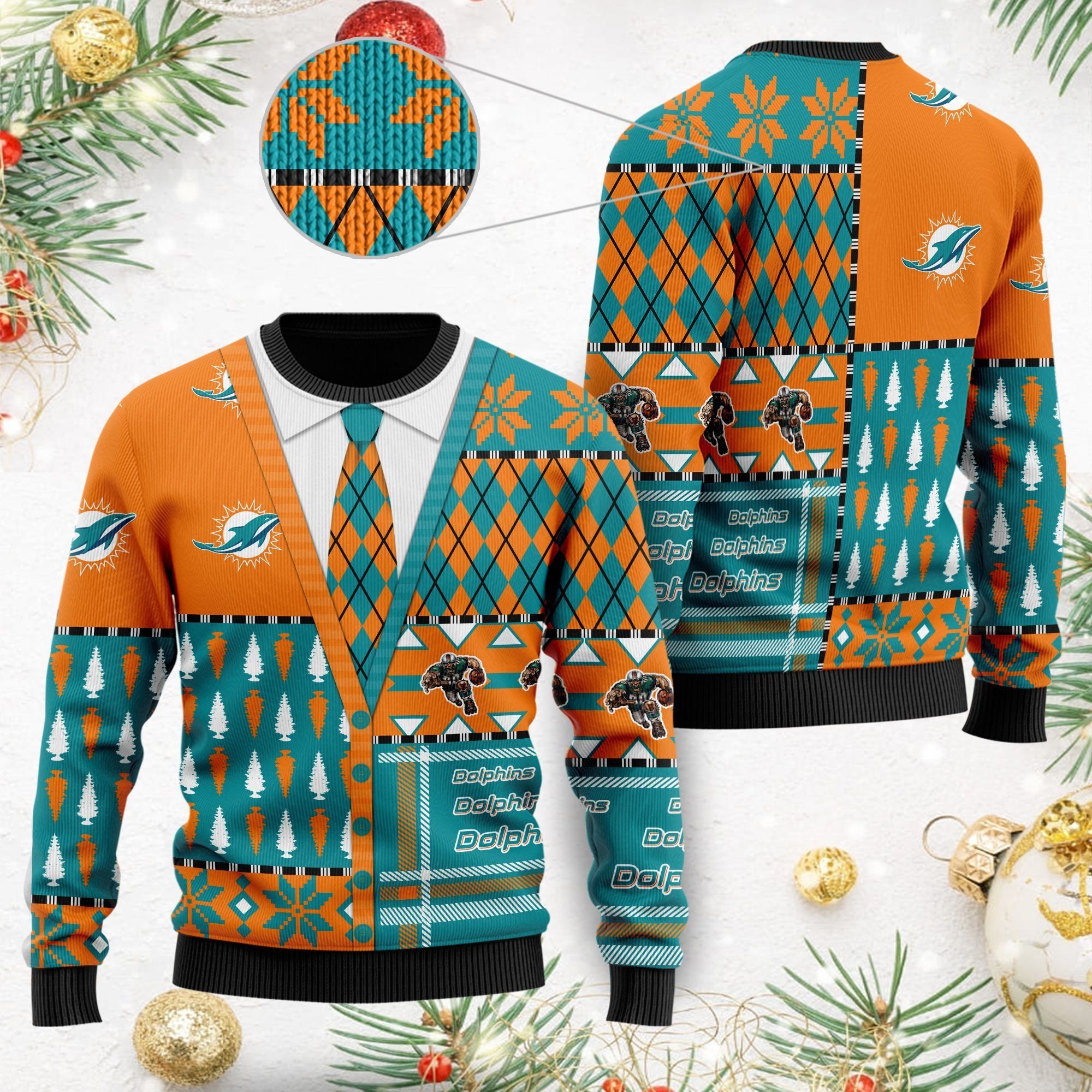 Miami Dolphins NFL American Football Team Cardigan Style 3D Men And Women Ugly Christmas Sweater For Sport Lovers On Christmas Days