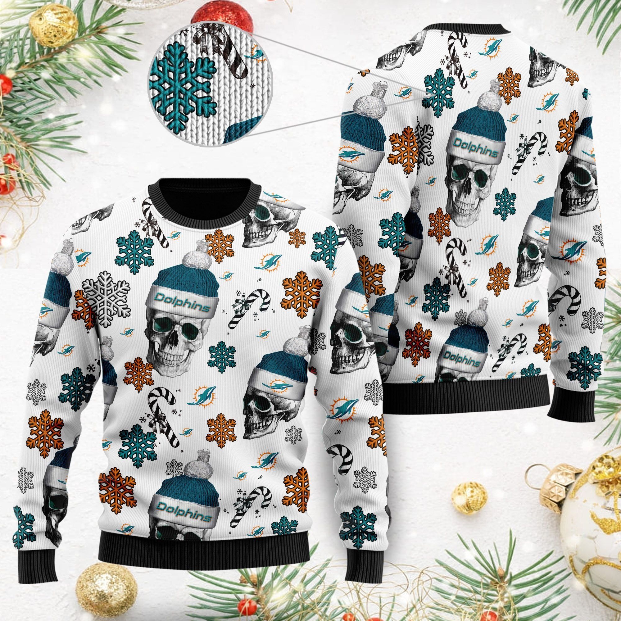 Miami Dolphins NFL Football Team Santa Skulls Ugly Christmas Sweater