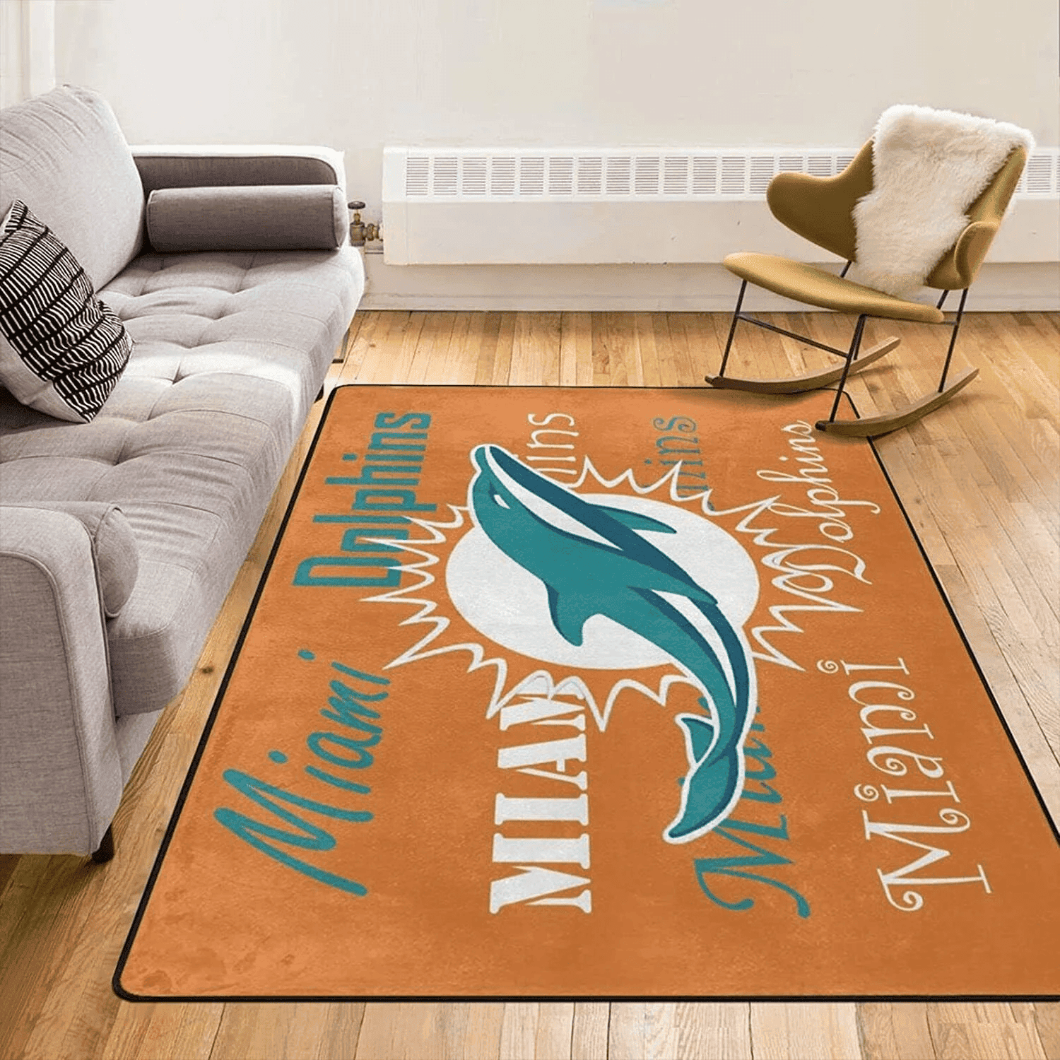 Miami Dolphins Non-slip Rectangle Area Rug – Full Print Carpet For Living Room & Bedroom Home Decor