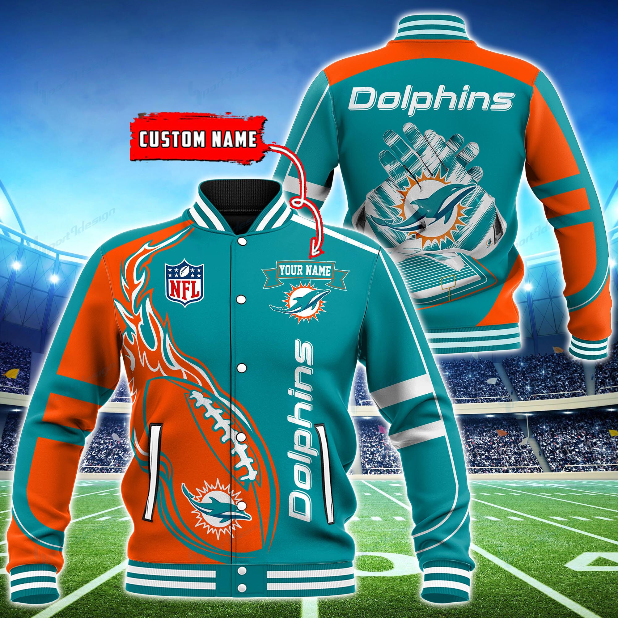 Miami Dolphins Personalized Baseball Jacket for Men & Women | NFL Team Fan Gift