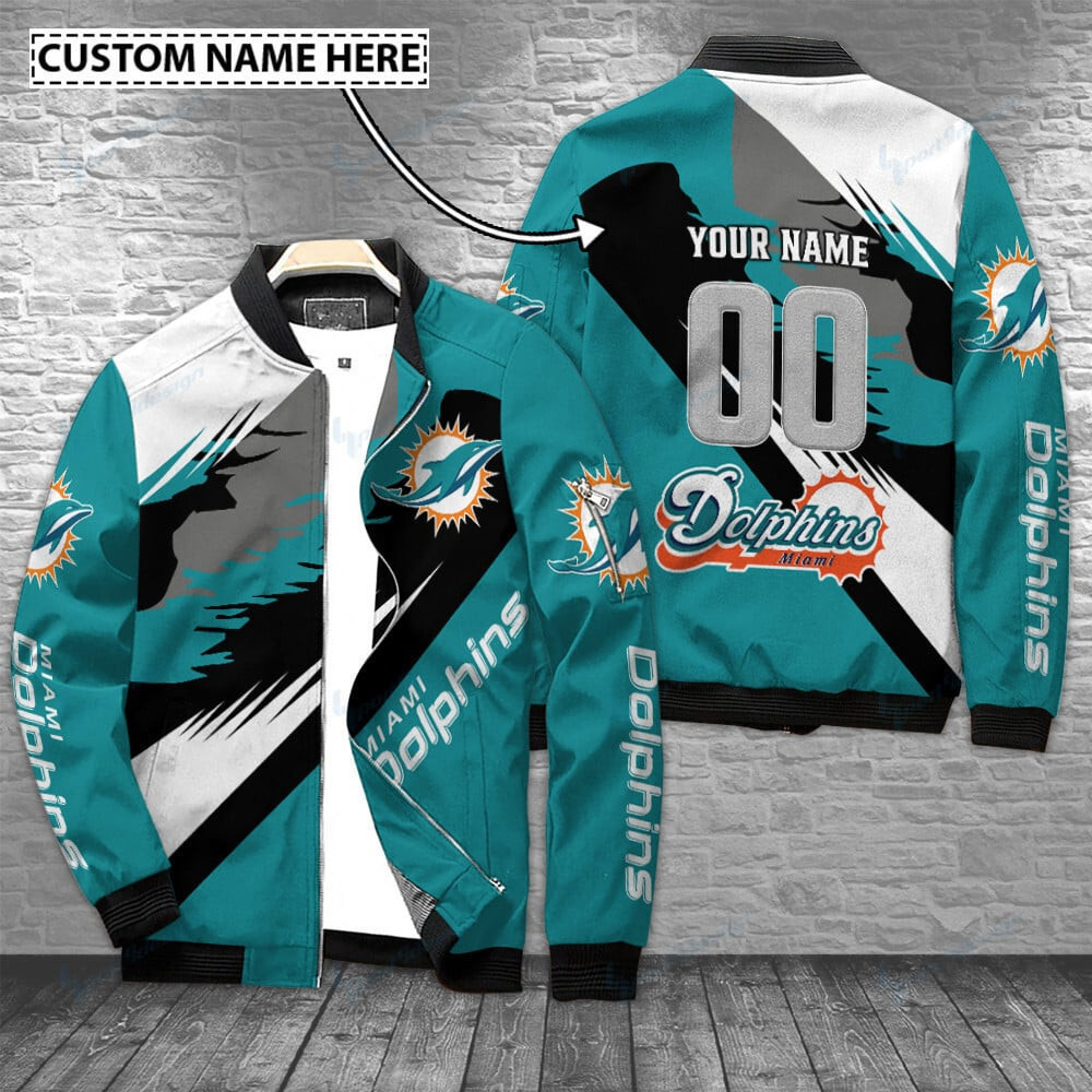 Miami Dolphins Personalized Bomber Jacket | NFL Team Jacket for Men & Women | Football Fan Gift