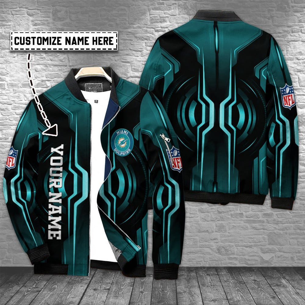 Miami Dolphins Personalized Bomber Jacket | NFL Team Jacket for Men & Women | Football Fan Gift