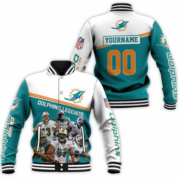 Miami Dolphins Personalized Name Number Legends Varsity Baseball Jacket for Men & Women | NFL Team Fan Gift