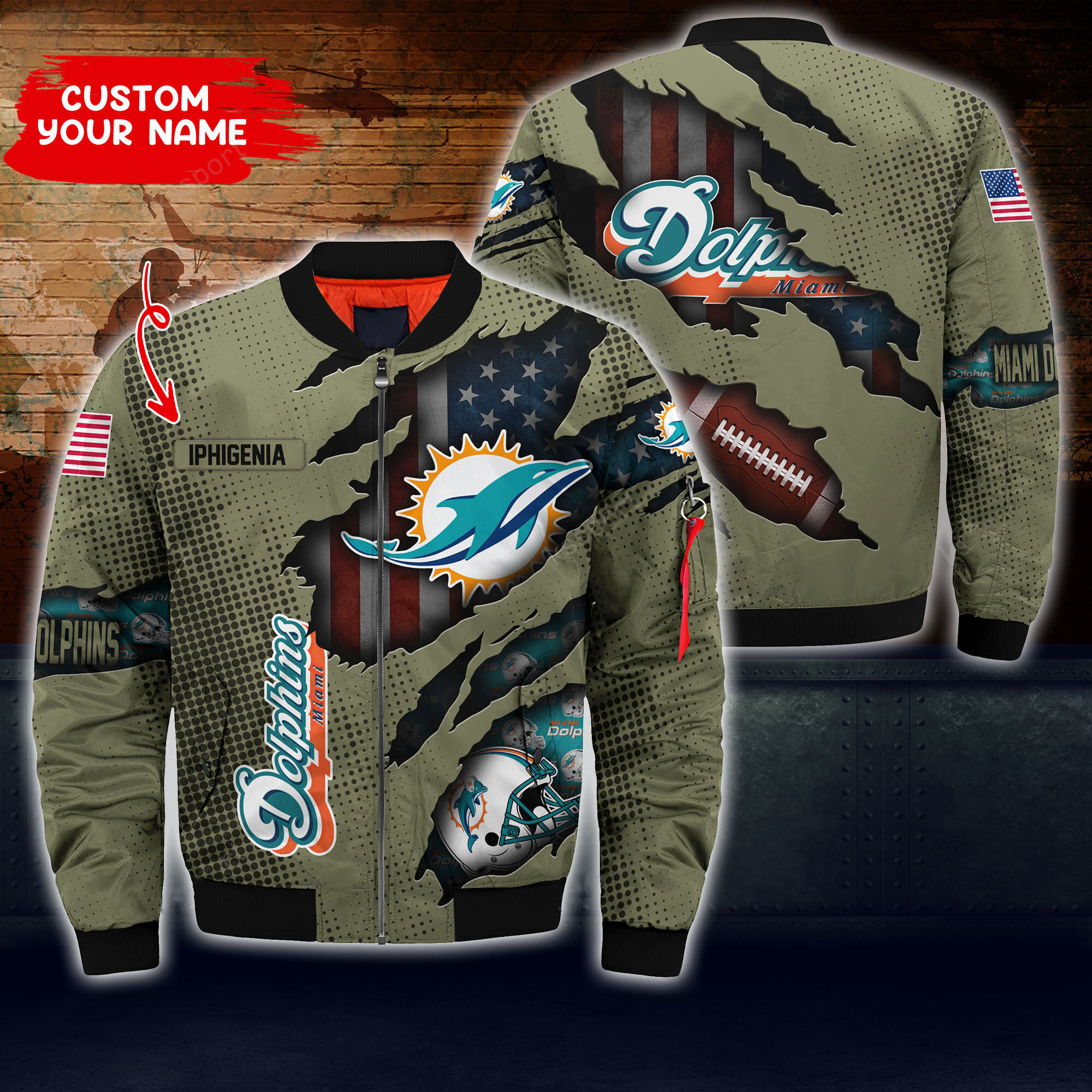 Miami Dolphins Personalized Thick Bomber Jacket | NFL Team Jacket for Men & Women | Football Fan Gift