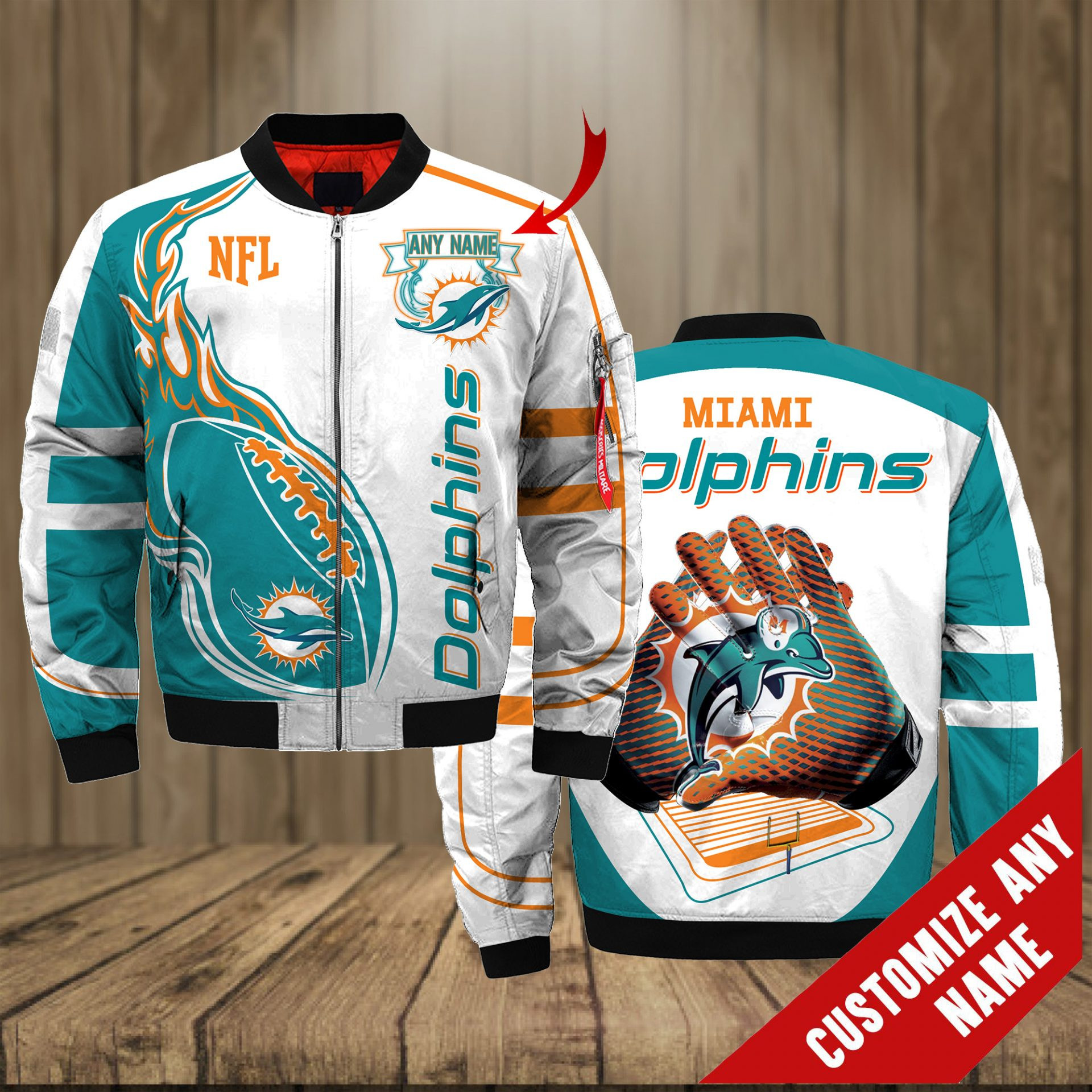 Miami Dolphins Personalized White Aqua Bomber Jacket | NFL Team Jacket for Men & Women | Football Fan Gift