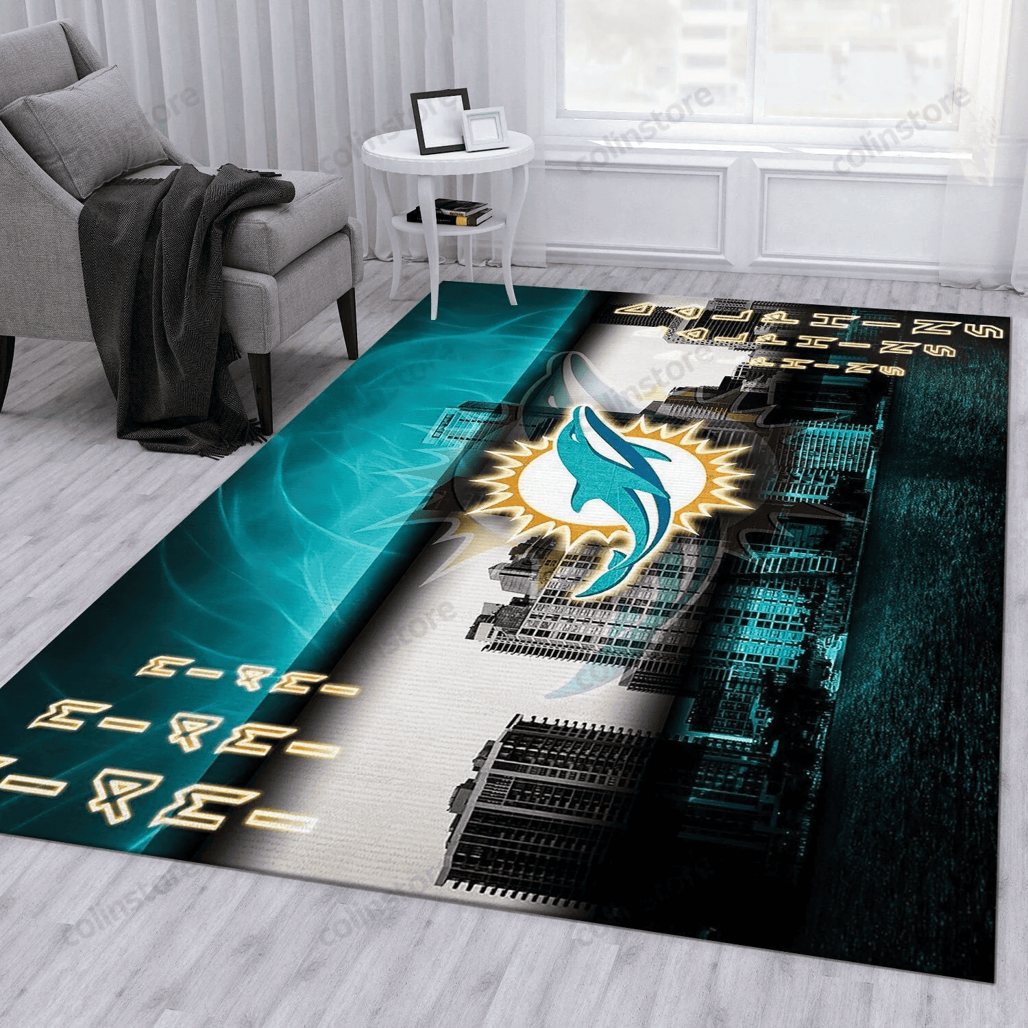 Miami Dolphins Rectangle Area Rug – Full Print Carpet For Living Room & Bedroom Home Decor