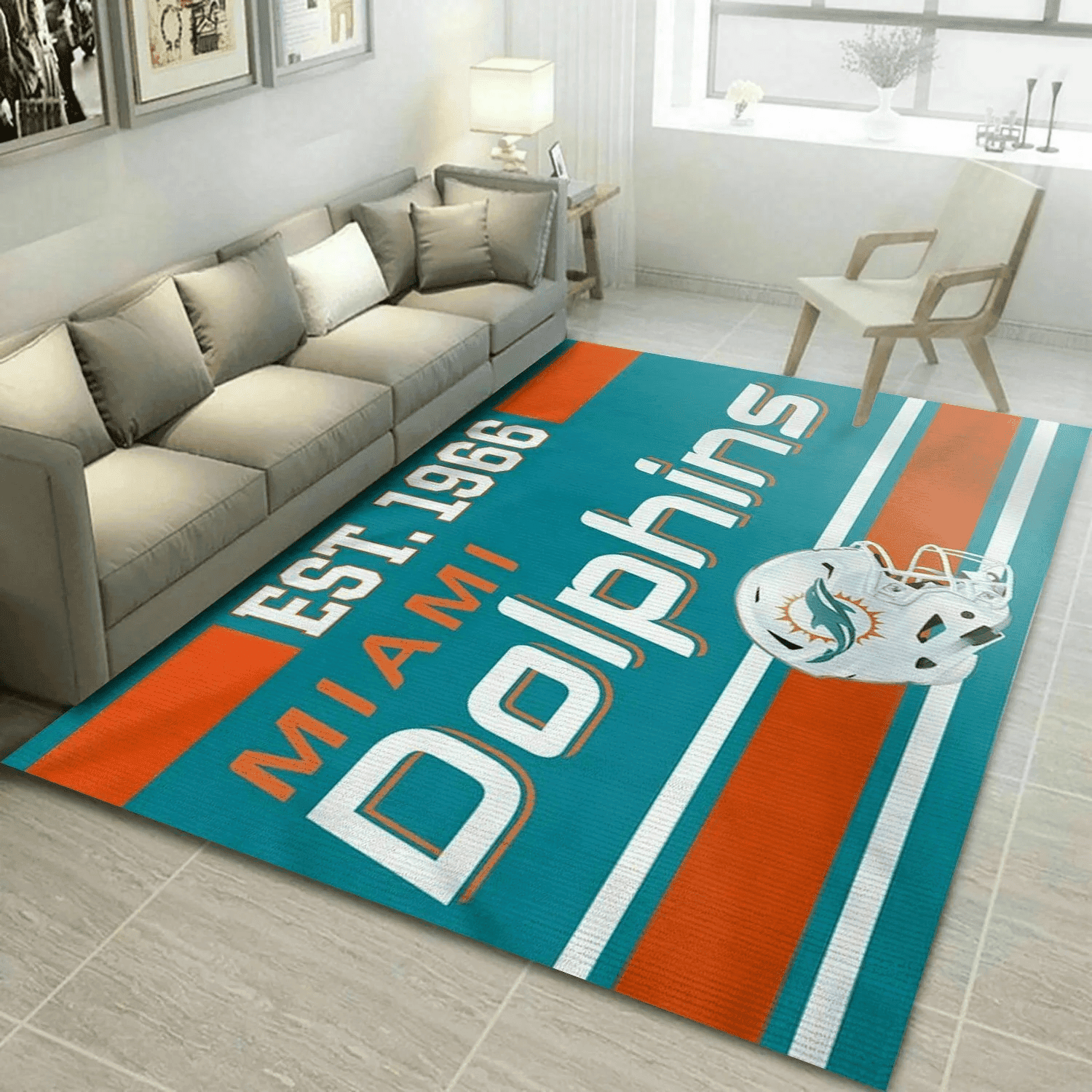 Miami Dolphins Rectangle Area Rug – Full Print Carpet For Living Room & Bedroom Home Decor