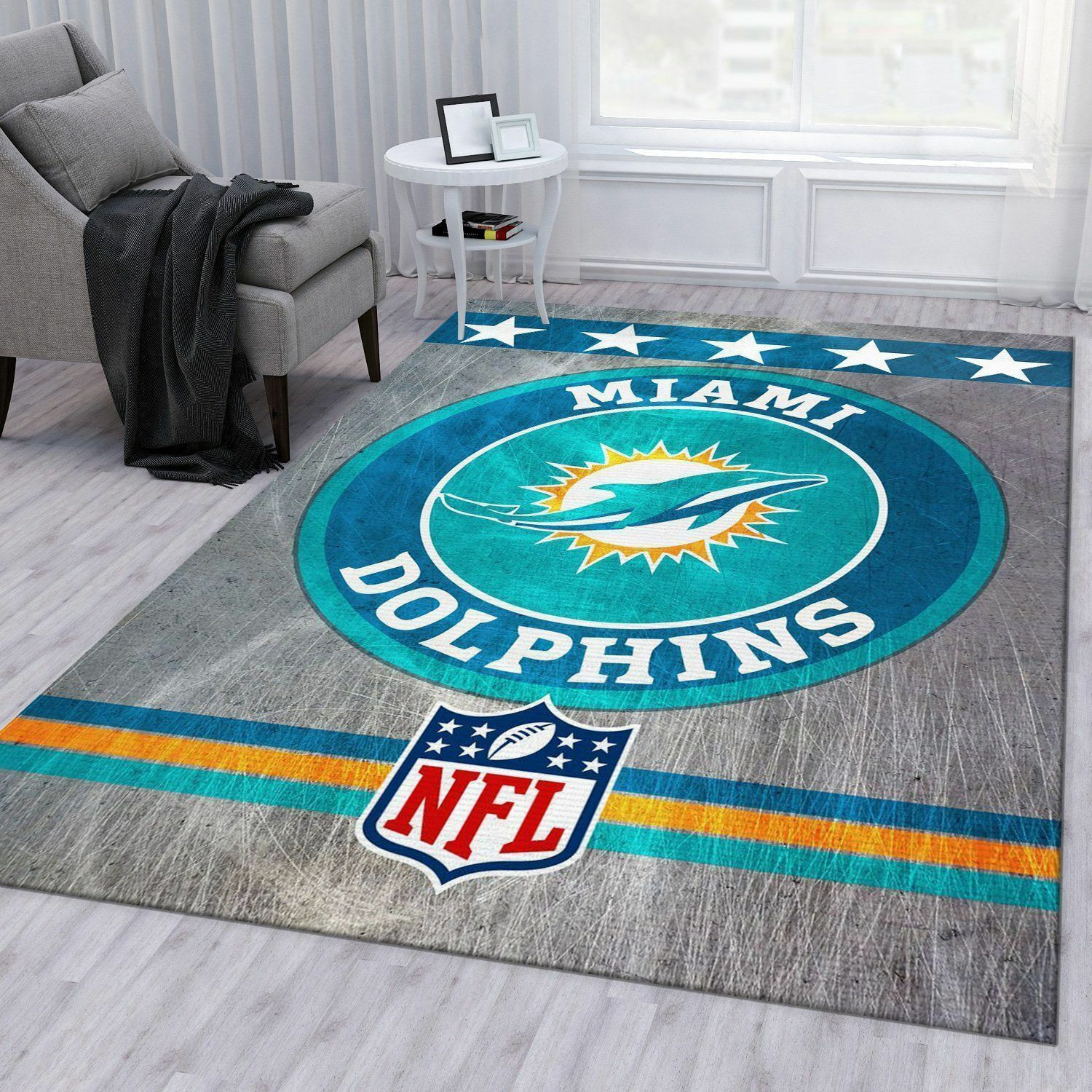 Miami Dolphins Rectangle Area Rug – Full Print Carpet For Living Room & Bedroom Home Decor
