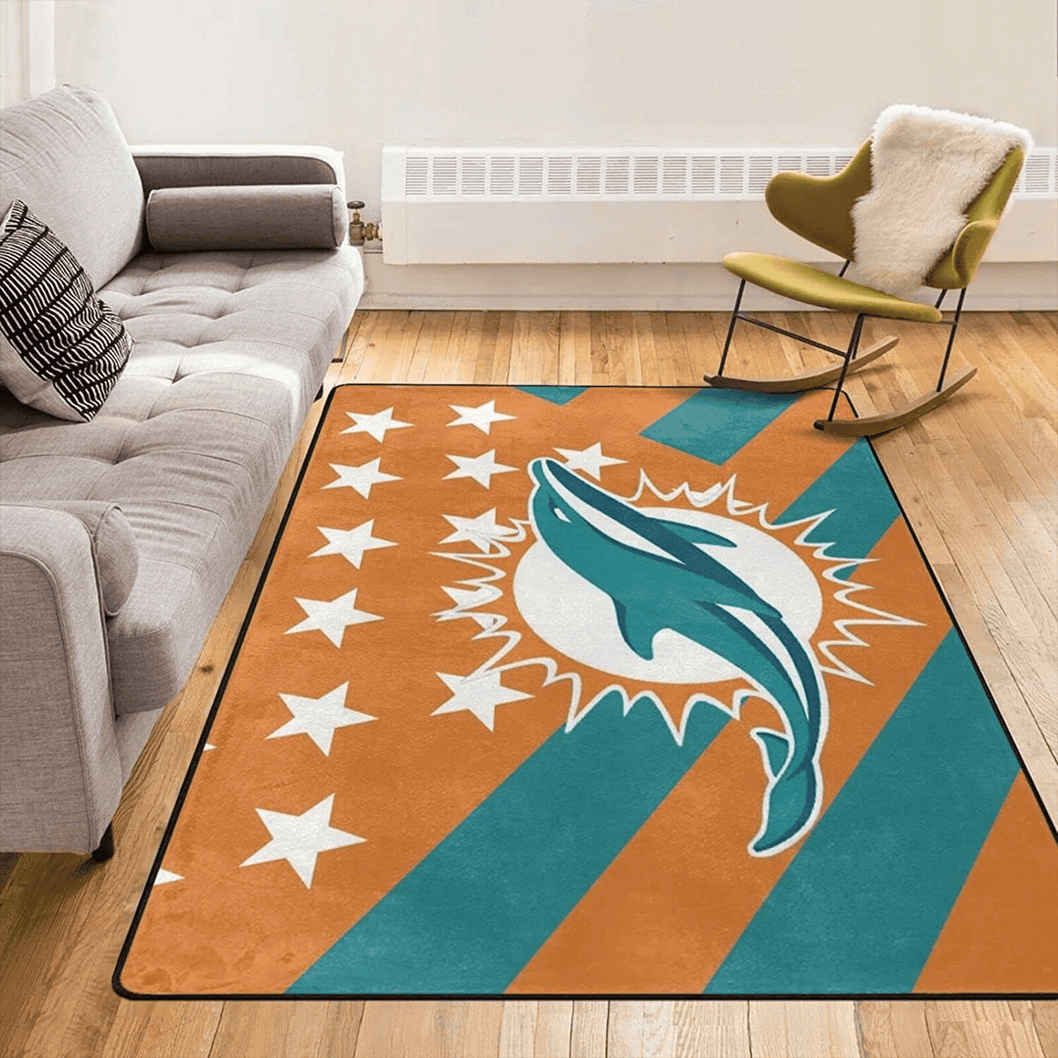 Miami Dolphins Rectangle Area Rug – Full Print Carpet For Living Room & Bedroom Home Decor