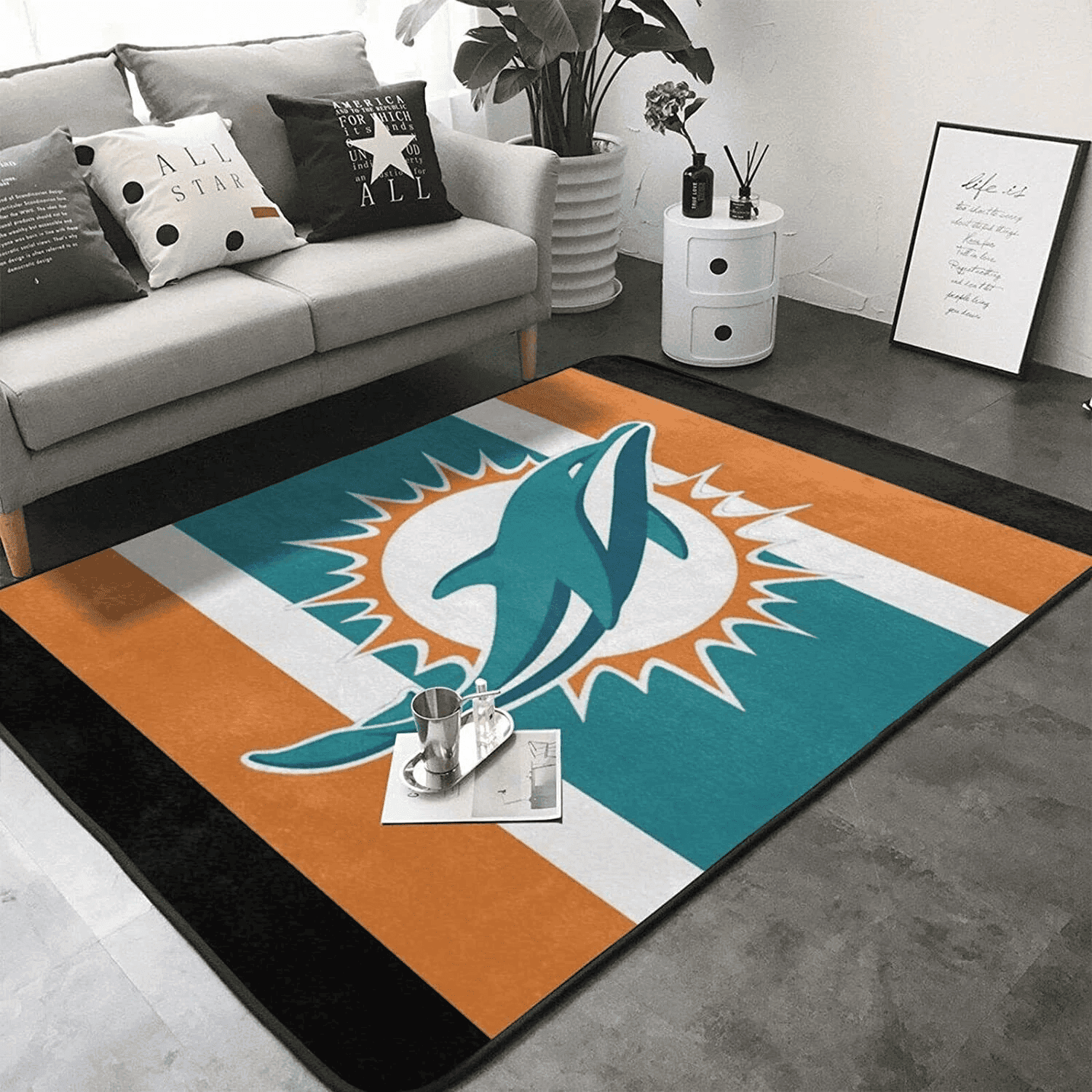 Miami Dolphins Rectangle Area Rug – Full Print Carpet For Living Room & Bedroom Home Decor