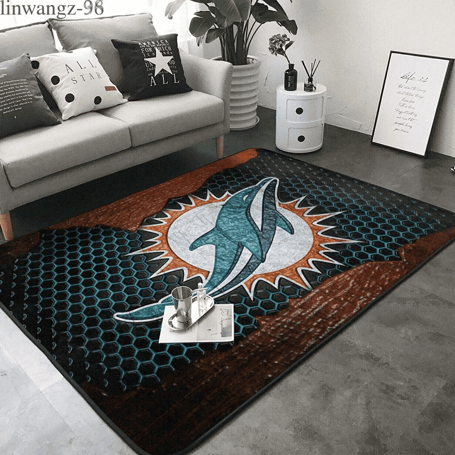 Miami Dolphins Rectangle Area Rug – Full Print Carpet For Living Room & Bedroom Home Decor