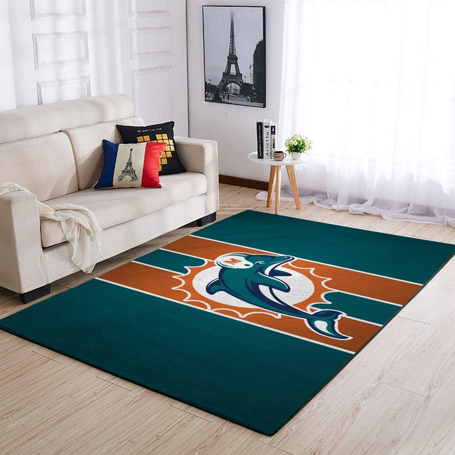 Miami Dolphins Rectangle Area Rug – Full Print Carpet For Living Room & Bedroom Home Decor