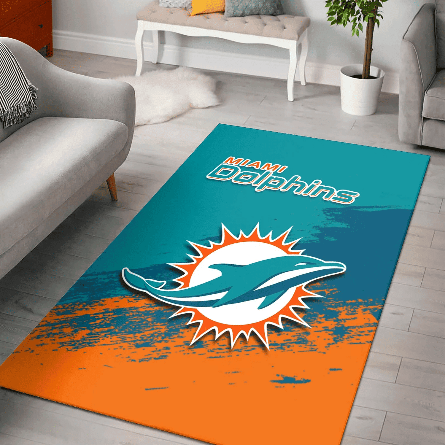 Miami Dolphins Rectangle Area Rug – Full Print Carpet For Living Room & Bedroom Home Decor
