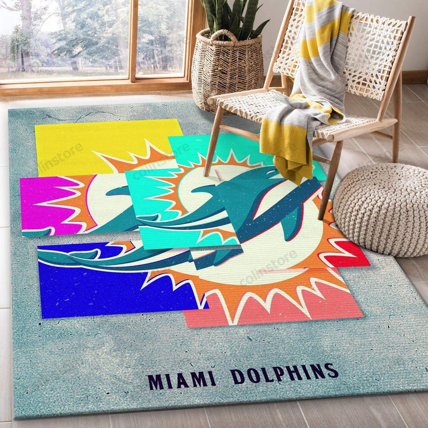 Miami Dolphins Rectangle Area Rug – Full Print Carpet For Living Room & Bedroom Home Decor