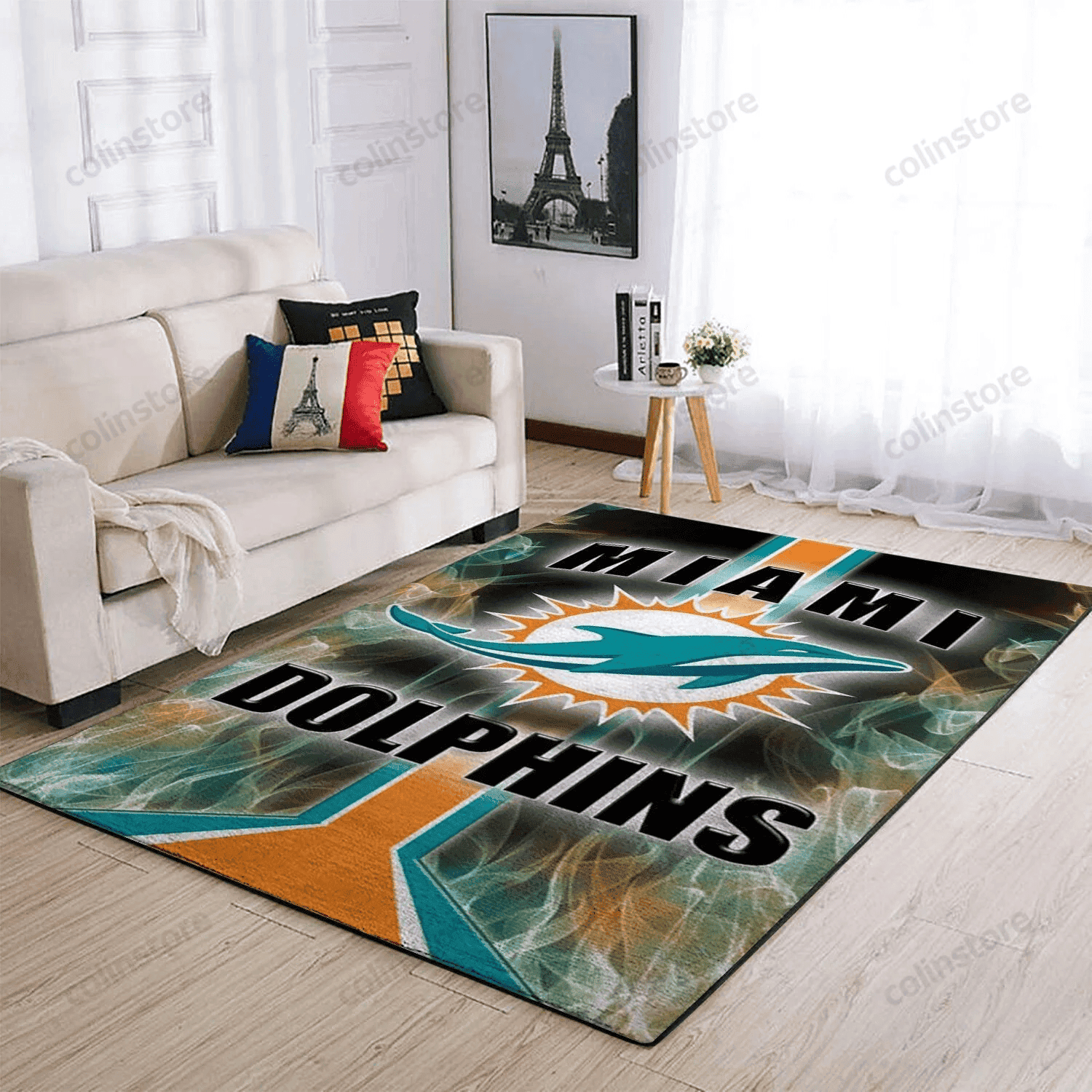 Miami Dolphins Rectangle Area Rug – Full Print Carpet For Living Room & Bedroom Home Decor