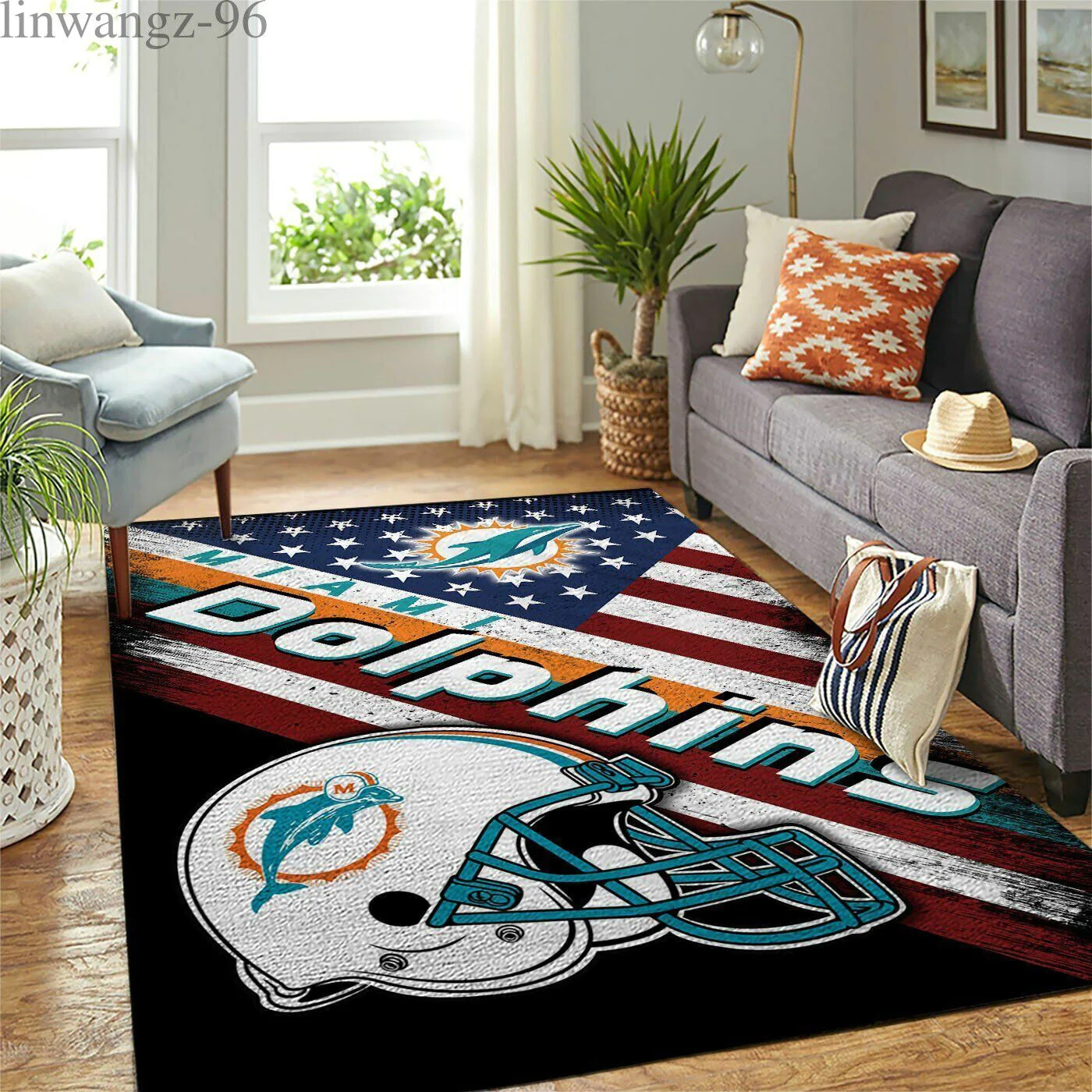 Miami Dolphins Rectangle Area Rug – Full Print Carpet For Living Room & Bedroom Home Decor