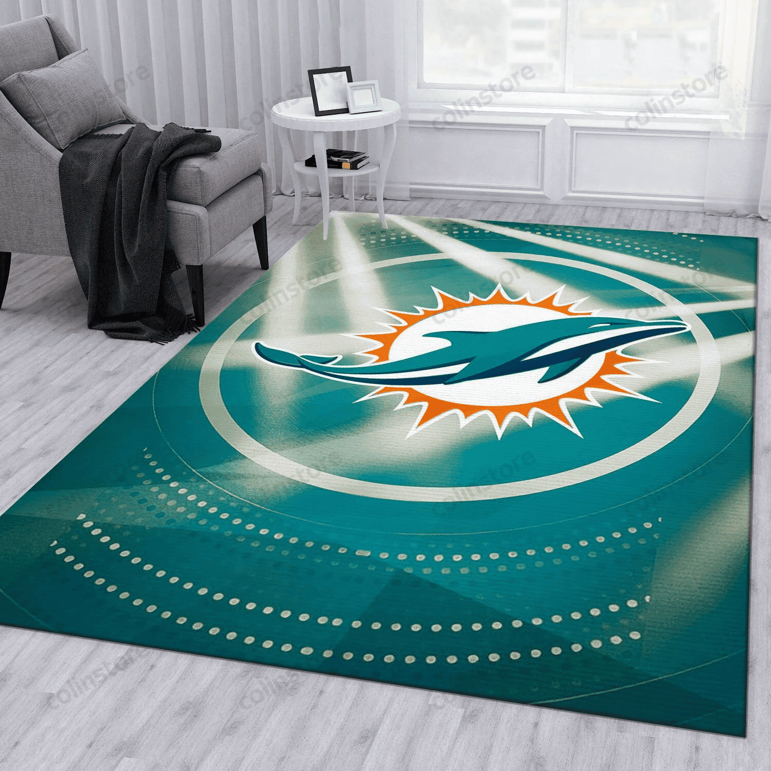 Miami Dolphins Rectangle Area Rug – Full Print Carpet For Living Room & Bedroom Home Decor