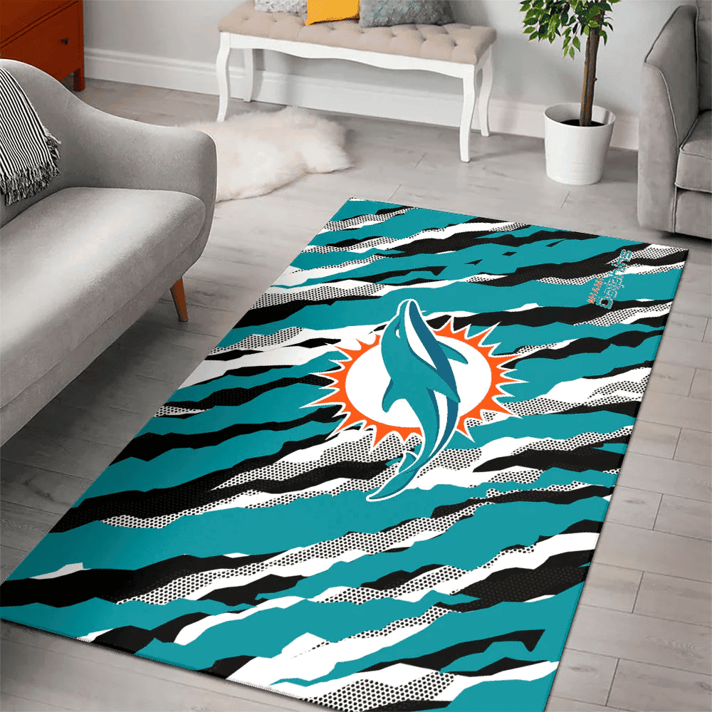 Miami Dolphins Rectangle Area Rug – Full Print Carpet For Living Room & Bedroom Home Decor