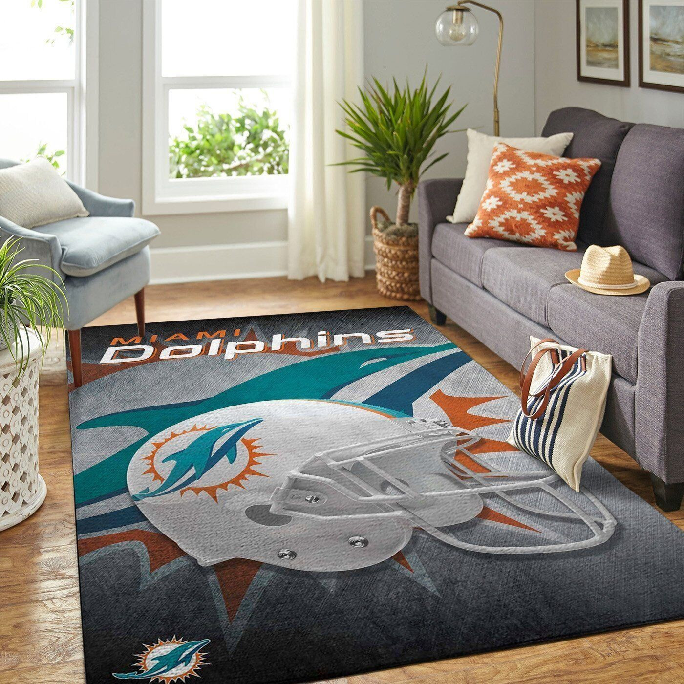 Miami Dolphins Rectangle Area Rug – Full Print Carpet For Living Room & Bedroom Home Decor