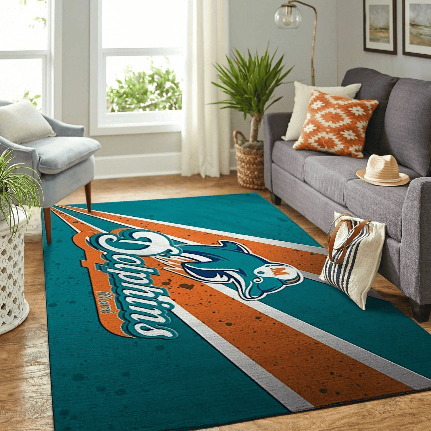 Miami Dolphins Rectangle Area Rug – Full Print Carpet For Living Room & Bedroom Home Decor