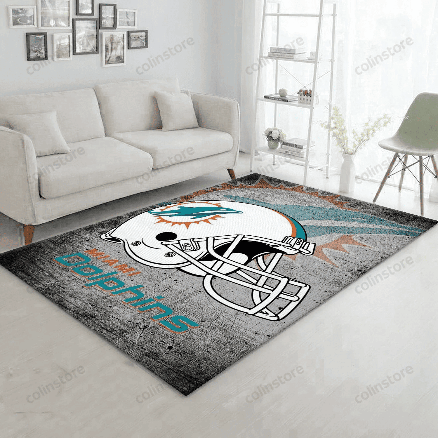 Miami Dolphins Rectangle Area Rug – Full Print Carpet For Living Room & Bedroom Home Decor