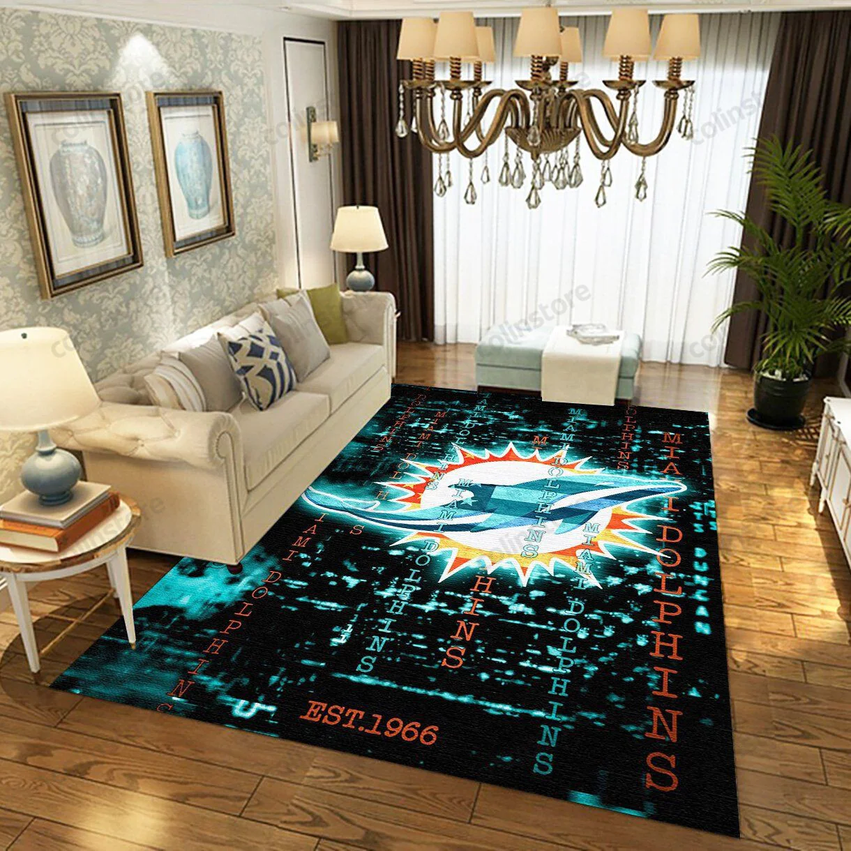 Miami Dolphins Rectangle Area Rug – Full Print Carpet For Living Room & Bedroom Home Decor