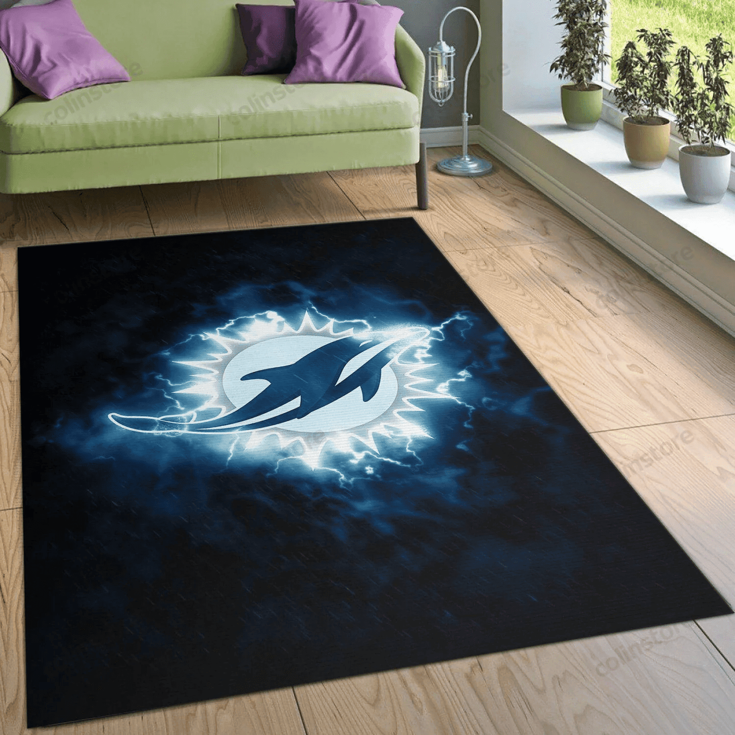 Miami Dolphins Rectangle Area Rug – Full Print Carpet For Living Room & Bedroom Home Decor