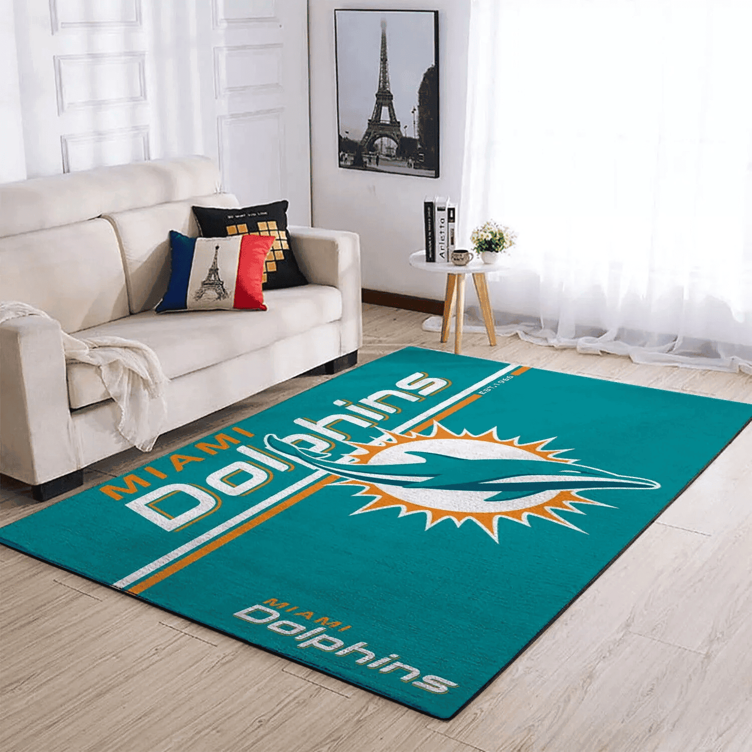Miami Dolphins Rectangle Area Rug – Full Print Carpet For Living Room & Bedroom Home Decor