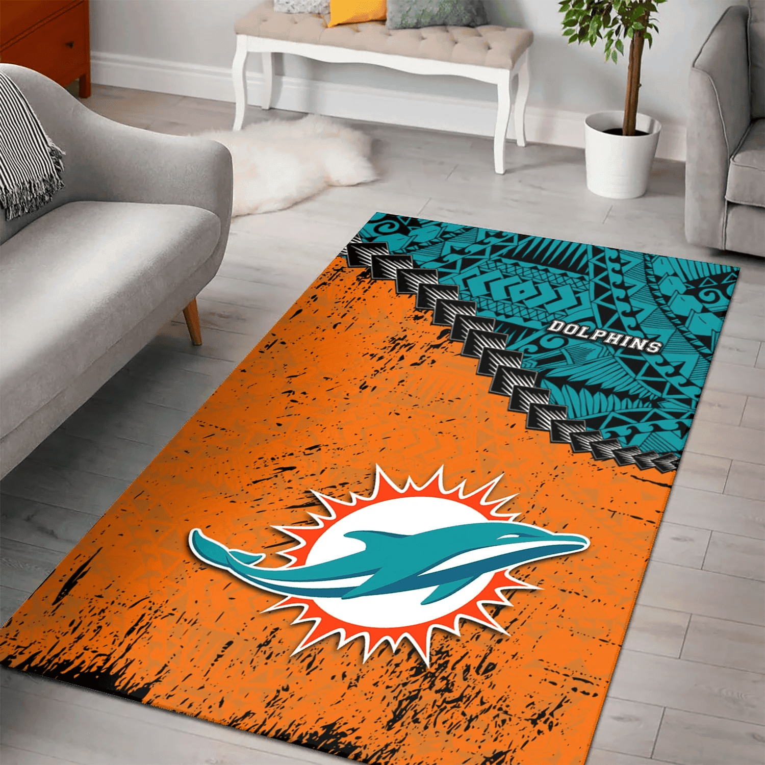 Miami Dolphins Rectangle Area Rug – Full Print Carpet For Living Room & Bedroom Home Decor