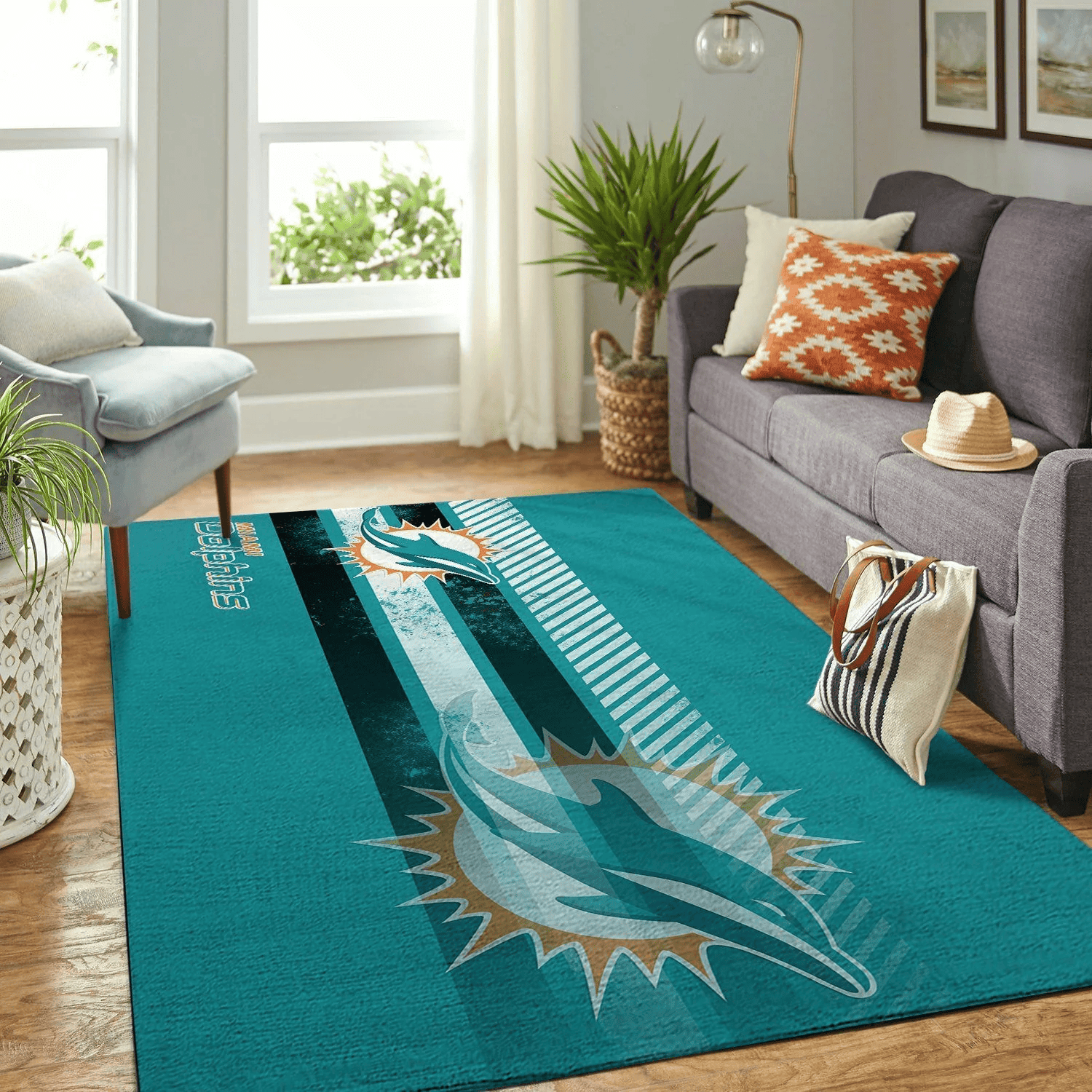 Miami Dolphins Rectangle Area Rug – Full Print Carpet For Living Room & Bedroom Home Decor