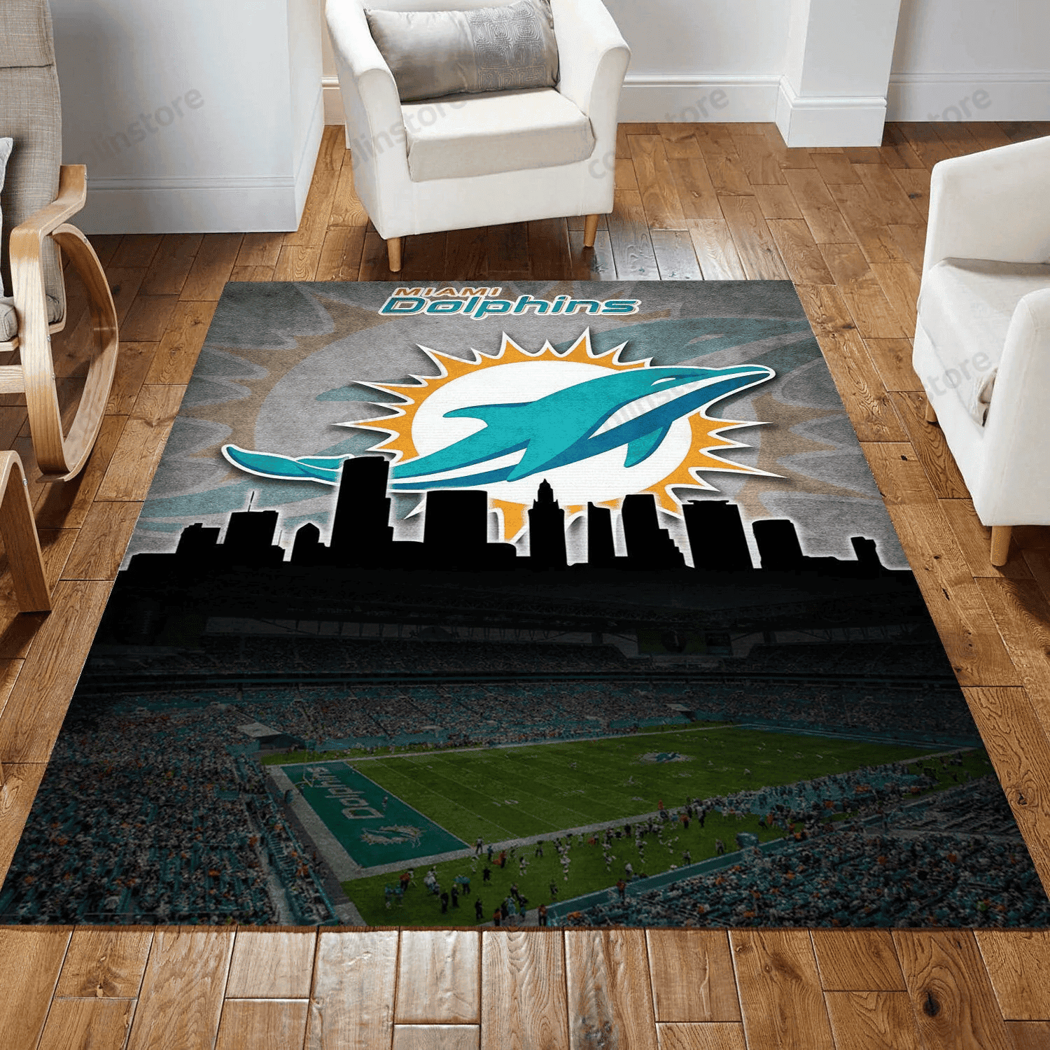 Miami Dolphins Rectangle Area Rug – Full Print Carpet For Living Room & Bedroom Home Decor