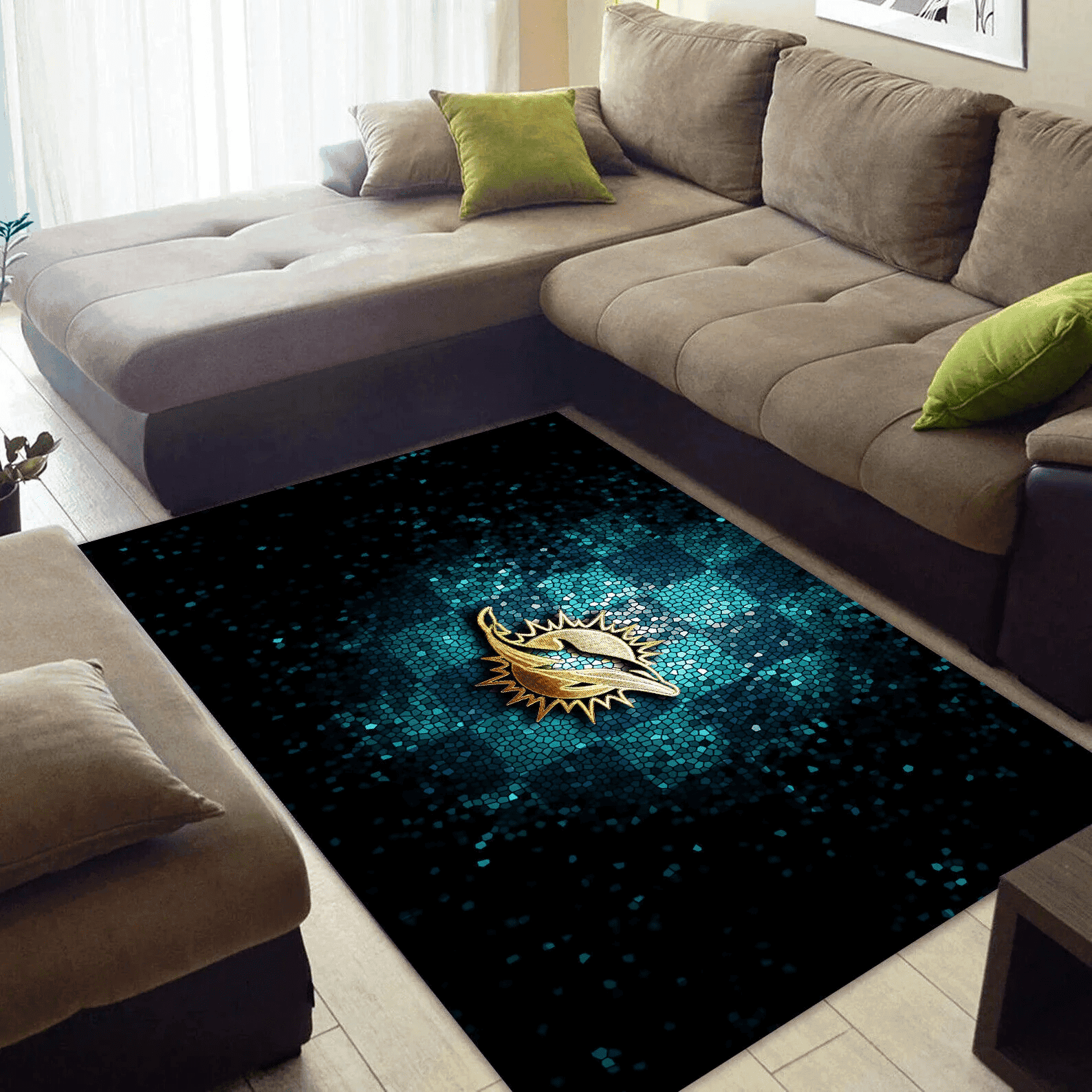 Miami Dolphins Rectangle Area Rug – Full Print Carpet For Living Room & Bedroom Home Decor